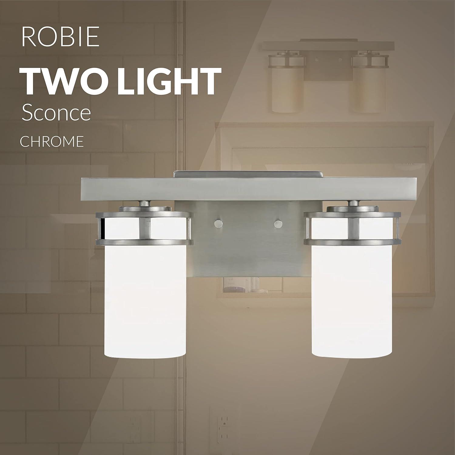 Generation Lighting 2-Light Robie Bath Fixture Wall Lamp Chrome 4421602-05, Bathroom Light Fixture for Home Decor, Vanity Light Fixture Uses A19 Standard or LED Light Bulbs