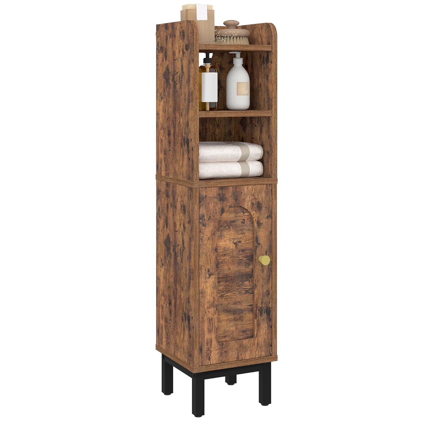 Mercer41 Bathroom Storage Cabinet, Small Corner Floor Cabinet with Door and Shelves, Narrow Toilet Paper Cabinet, Bathroom Organizer with Adjustable Shelf, for Small Spaces