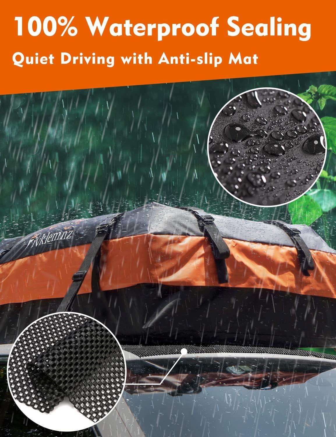 Large Black and Orange Waterproof Rooftop Cargo Carrier Bag