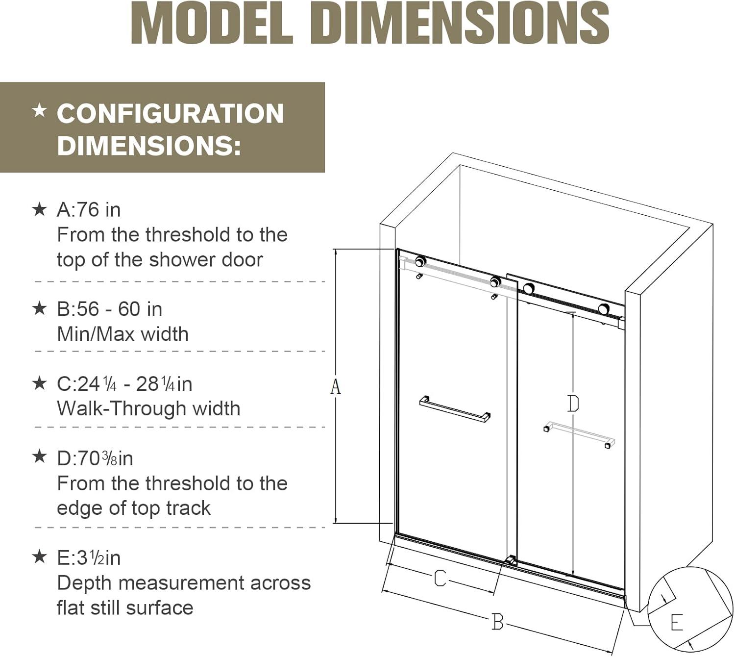 Dimorphos 56-60"W x 76"H Frameless Double Sliding Shower Door with 10mm Tempered Glass Door 11DD161822LL