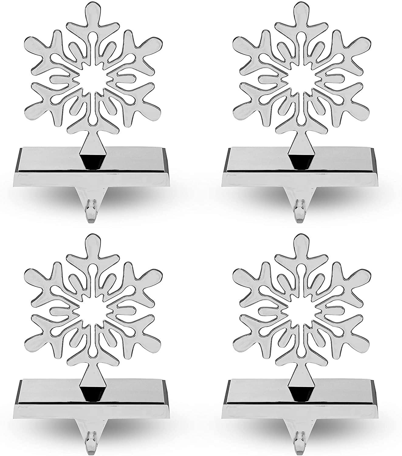 Season 4 Sparkles 4 Pieces Snowflake Stocking Holder Metal for Hanging Stockings