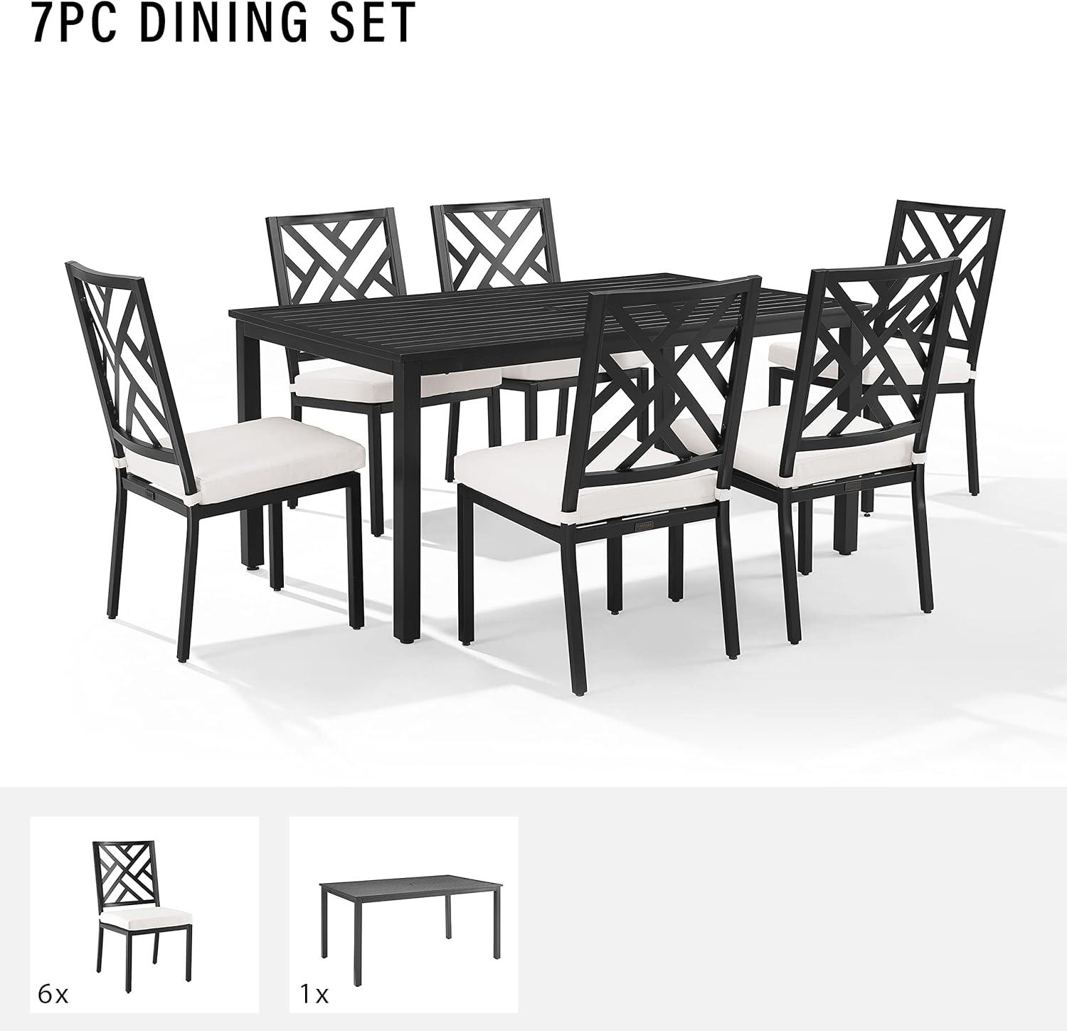 Crosley Furniture Locke 7-Piece Steel Metal Outdoor Dining Set in Cream/Black