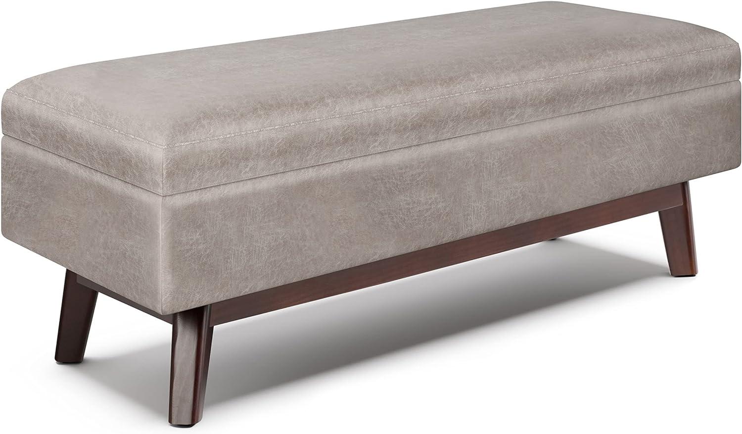 Owen 48" Gray Taupe Faux Leather Storage Ottoman