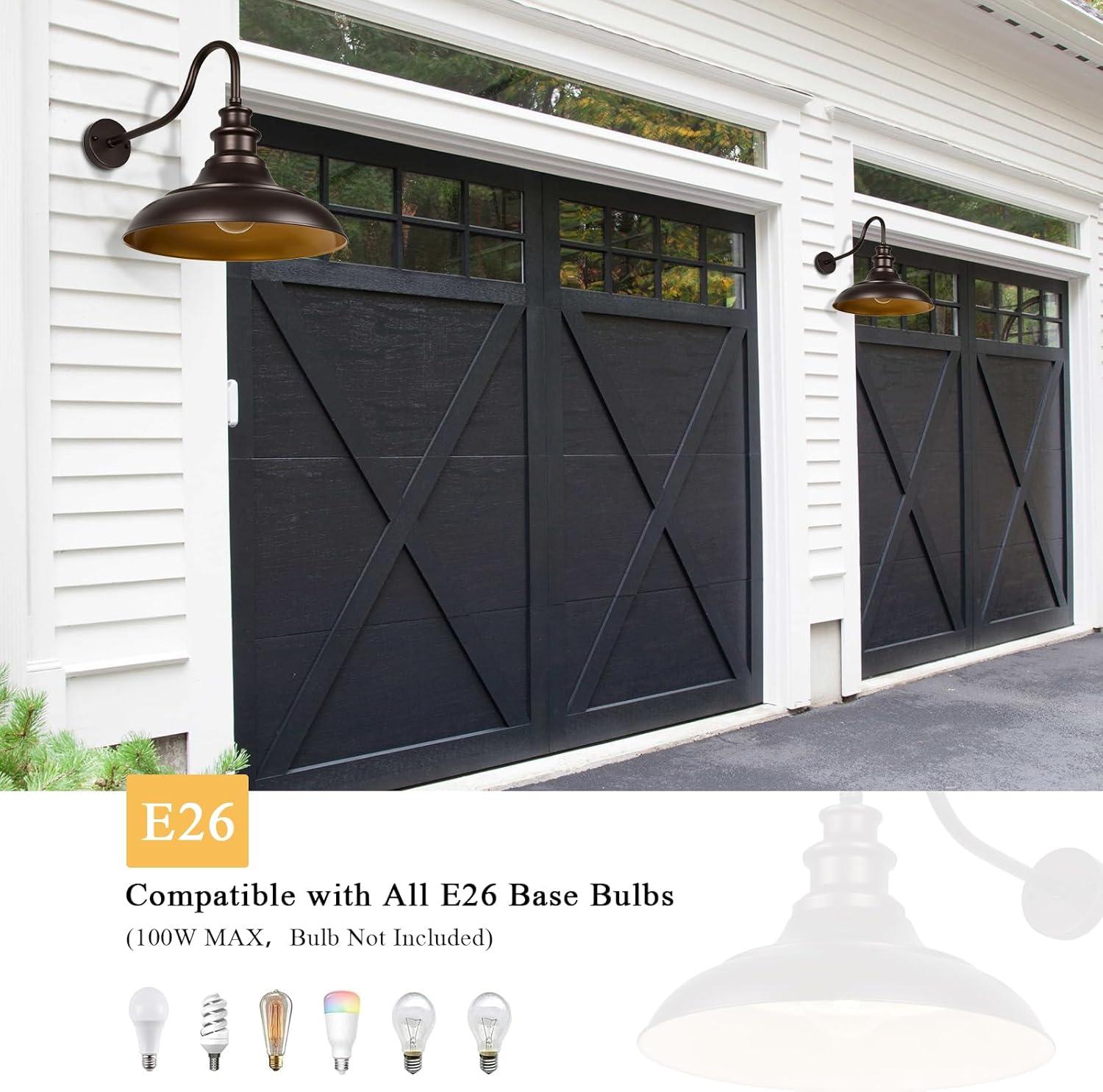 VIANIS Dusk to Dawn Barn Lights, 2 Pack Brown Gooseneck Outdoor Light Fixture, Farmhouse Outdoor Wall Lights for House, Porch, Entryway, Garage