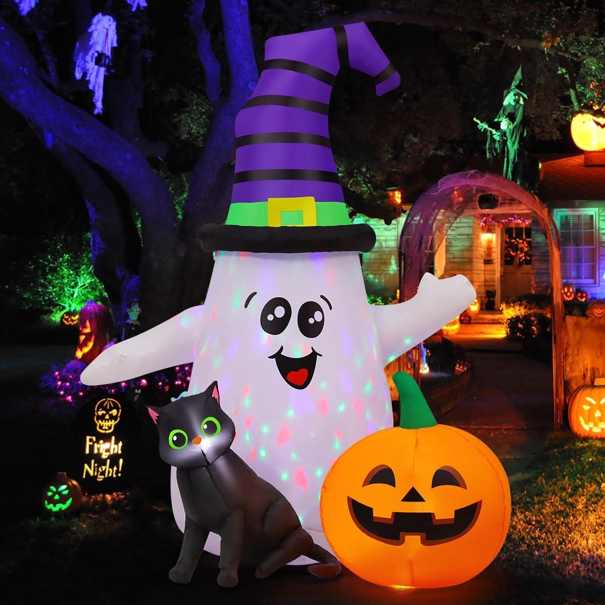 5-Foot LED Halloween Inflatable Ghost with Cat and Pumpkin