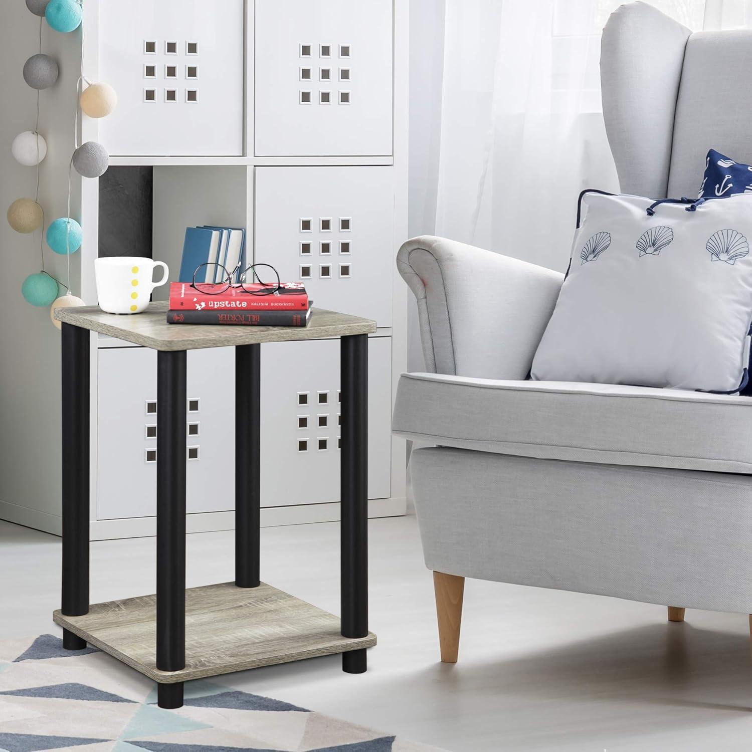 Modern French Oak Grey Square Wood and Metal End Table