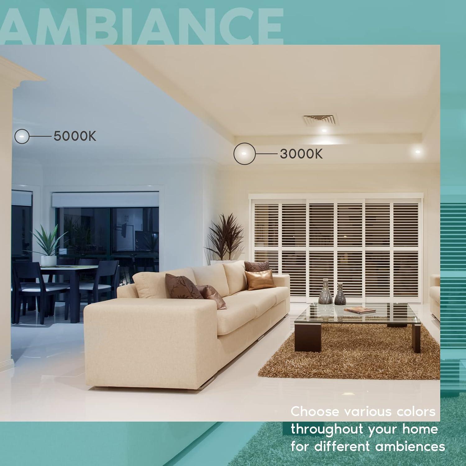 Luxrite 3 Inch Ultra Thin LED Recessed Light J-Box 6W 5 Color Options Dimmable 400 Lumens IC Rated Baffle