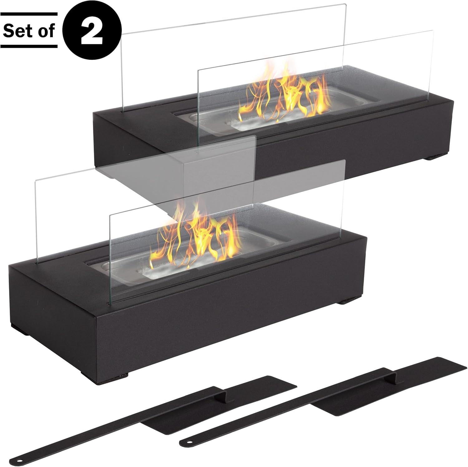 Northwest 2-Pack Rectangular Indoor or Outdoor Ventless Bio Ethanol Tabletop Fireplace, Black