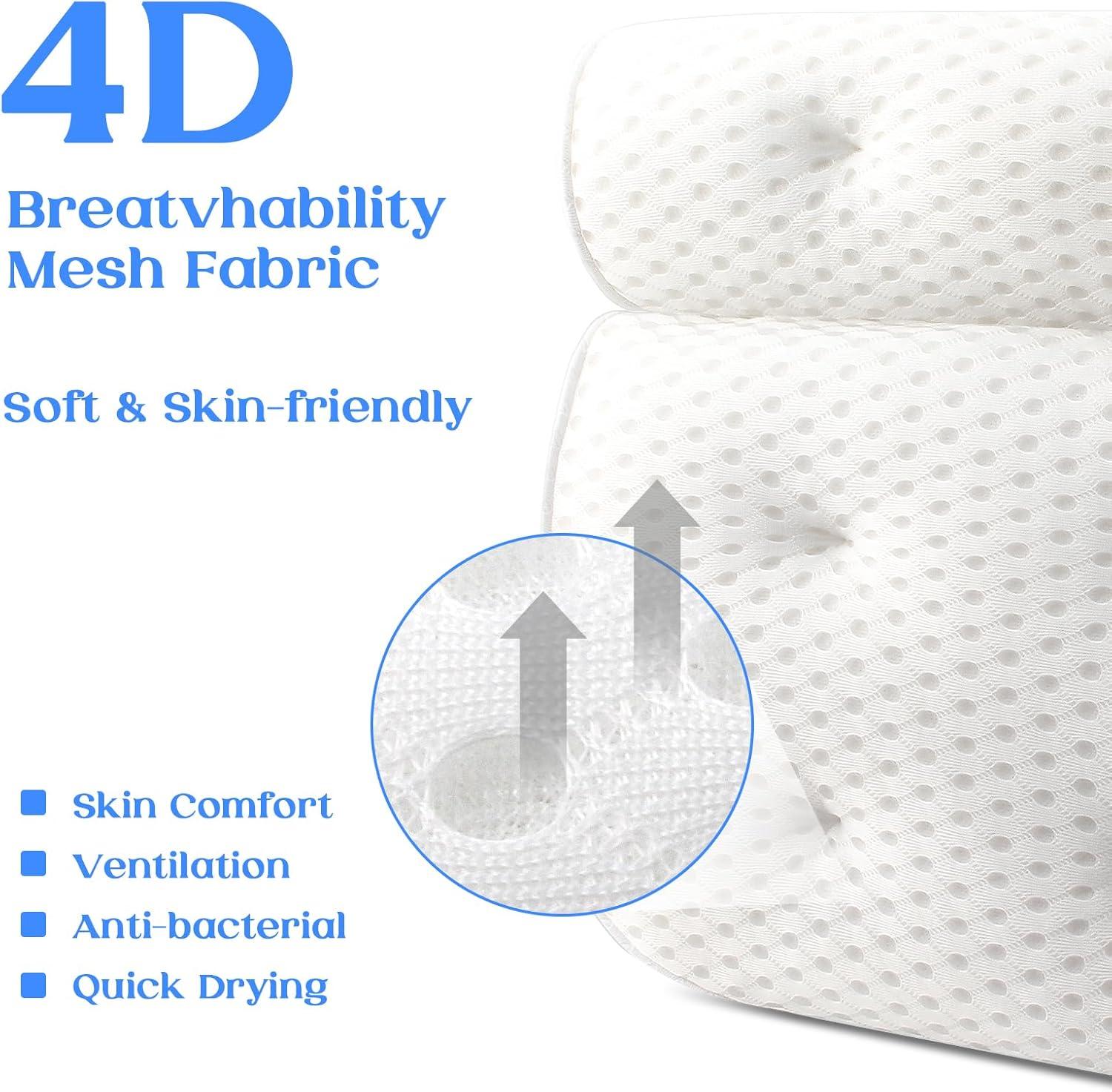 White 4D Mesh Bath Pillow with Neck and Back Support