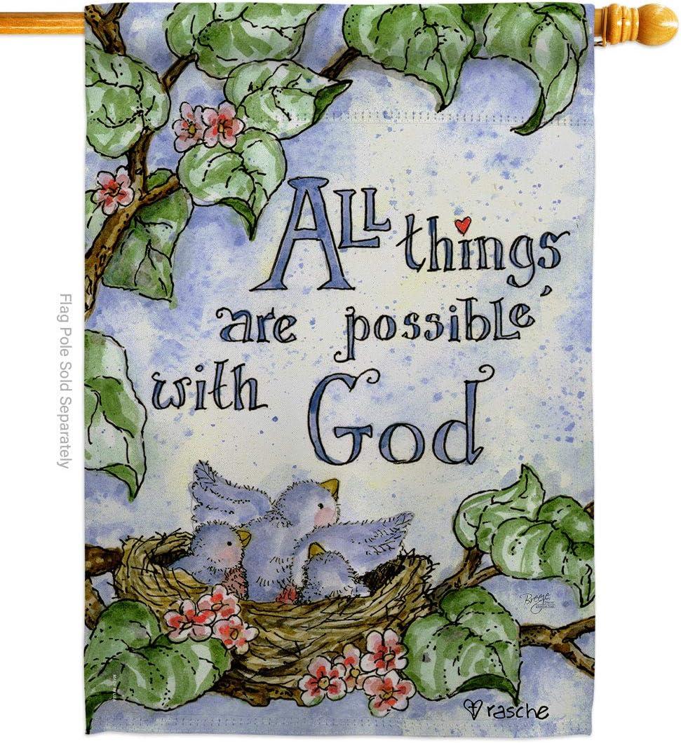 Breeze Decor 15110 All Things Are Possible with God 2-Sided Vertical Impression House Flag - 28 x 40 in.
