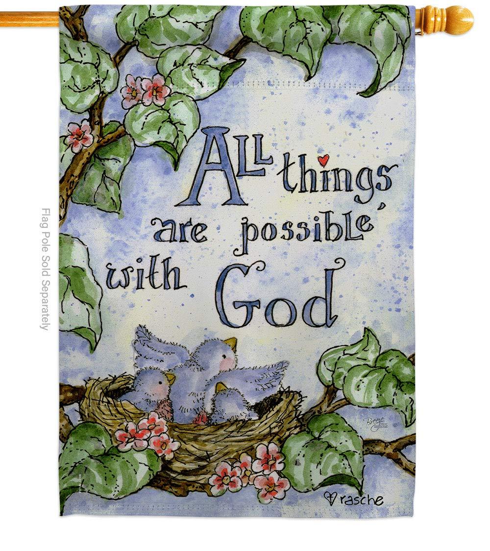 Breeze Decor 15110 All Things Are Possible with God 2-Sided Vertical Impression House Flag - 28 x 40 in.