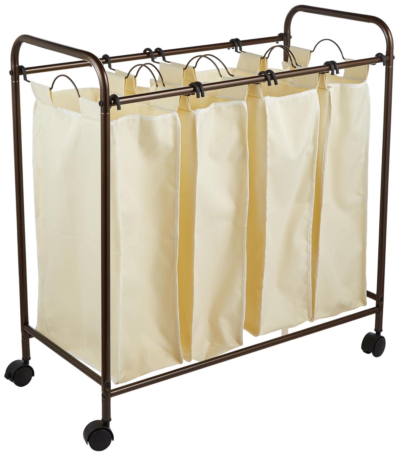 Rolling Laundry Sorter, 4 Bag Laundry Sorter Cart with Washable and Removable Bags