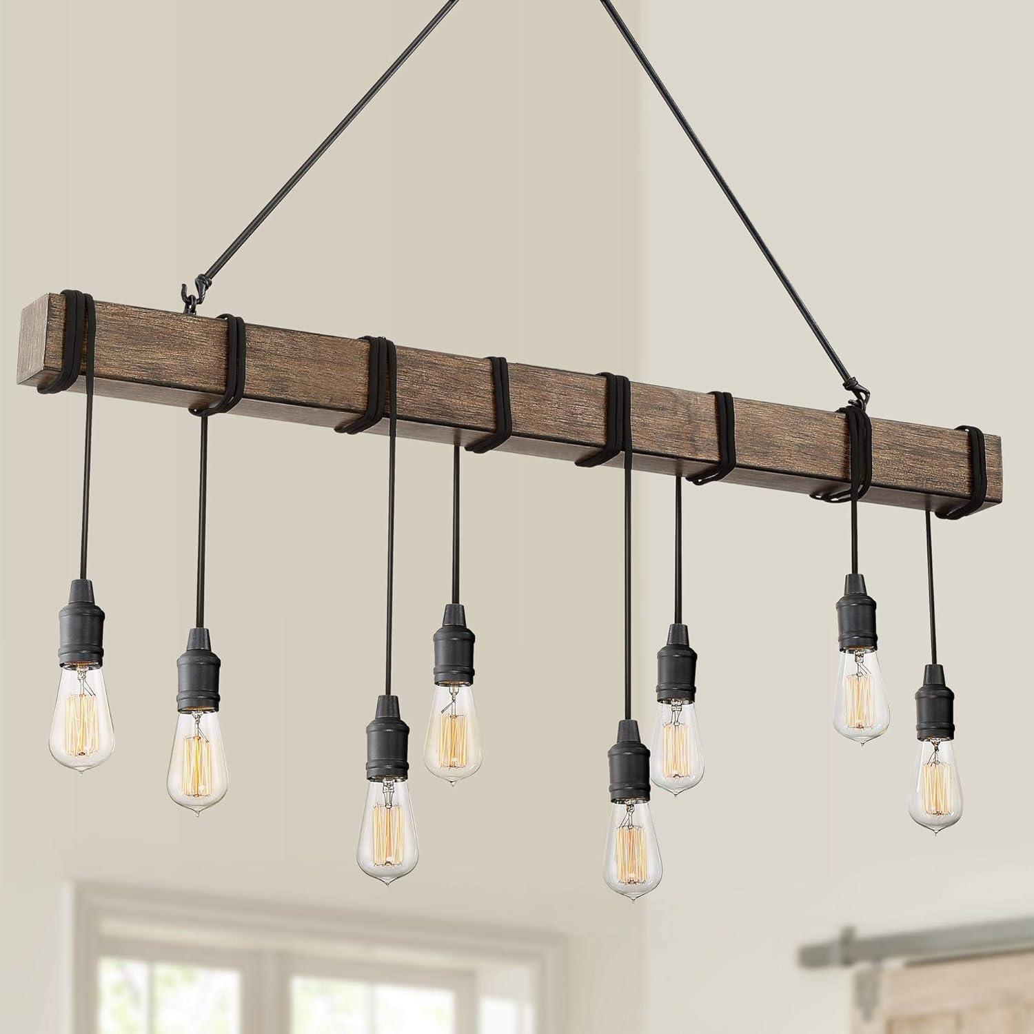 Possini Euro Design Tomas Black Wood Grain Island Pendant Chandelier 42 1/4" Wide Farmhouse Industrial Rustic 8-Light Fixture for Dining Room Kitchen