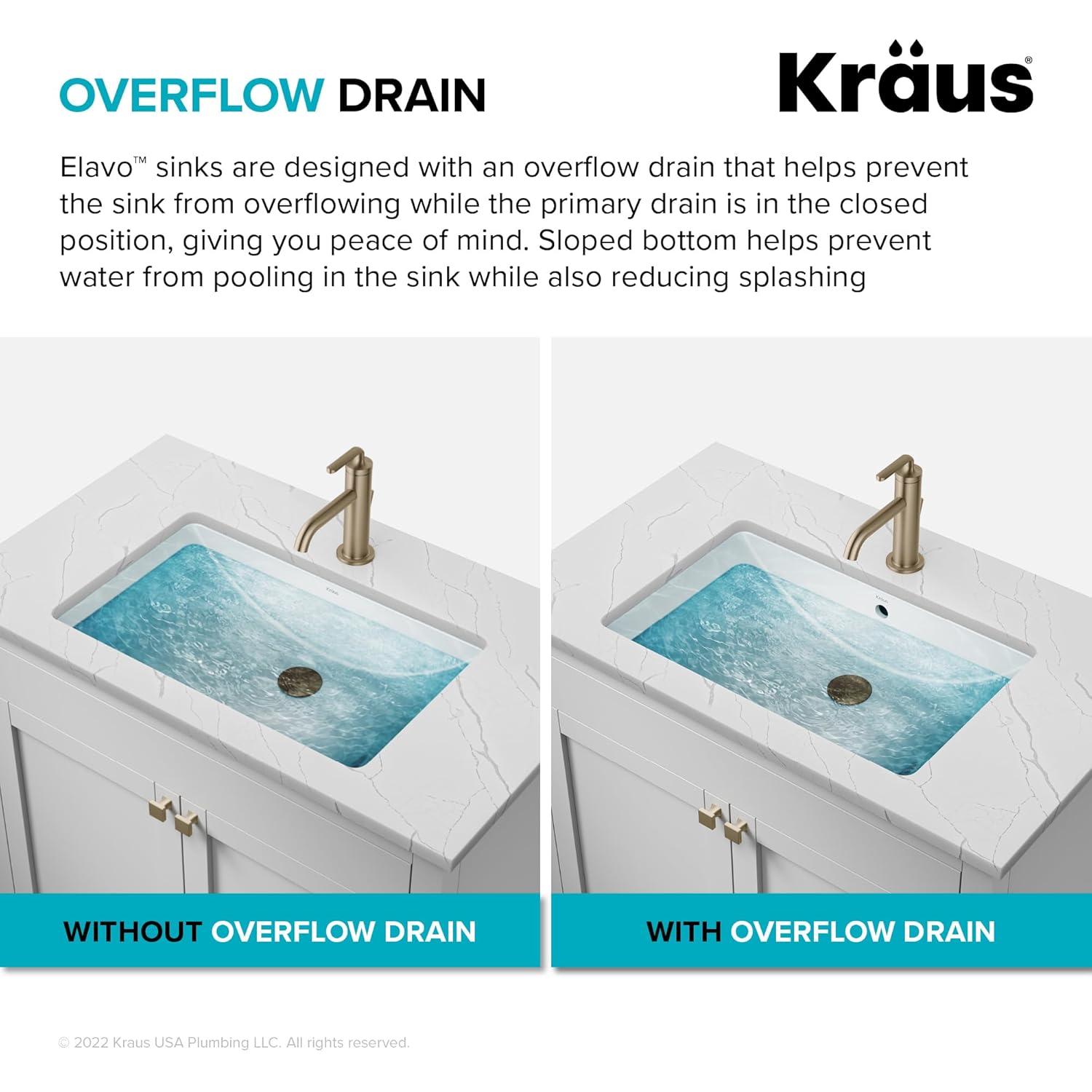 Kraus KRAUS Elavo. Rectangular Porcelain Ceramic Undermount Bathroom Sink In White With Overflow Drain, KCU-242 KCU-242