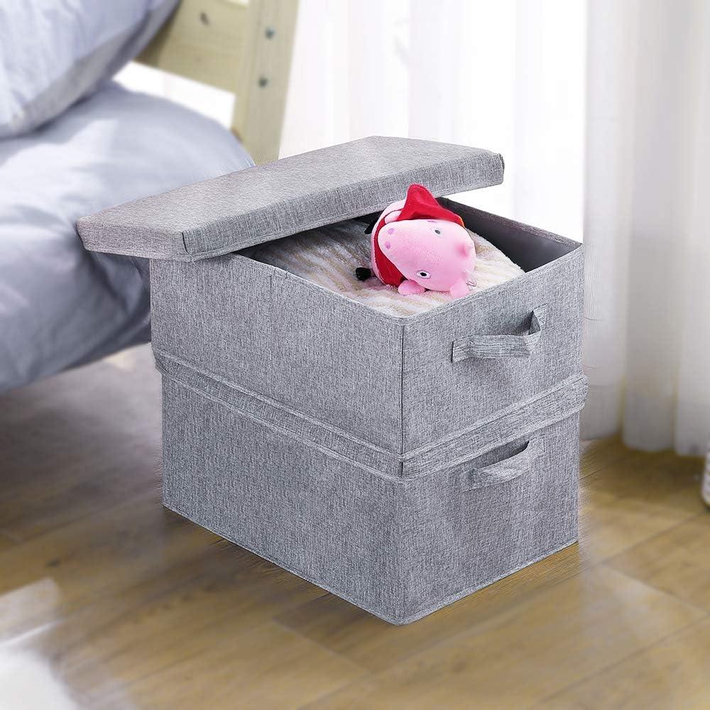 Light Gray Foldable Fabric Storage Bins with Lids, 2 Pack