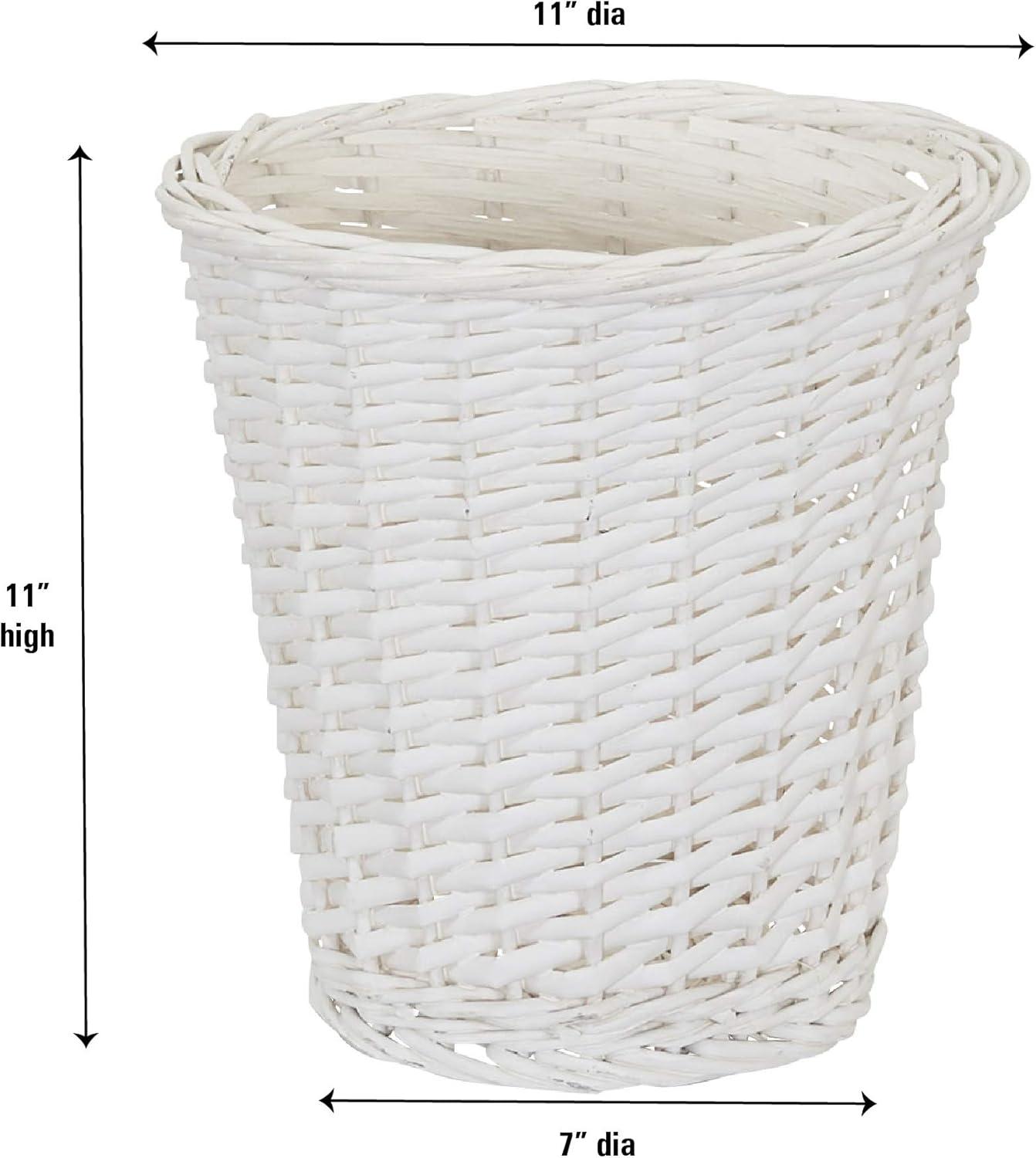 Household Essentials Wicker Waste Basket White: Indoor Trash Can, Open Top, Small, Spot Clean, 13.9L Capacity