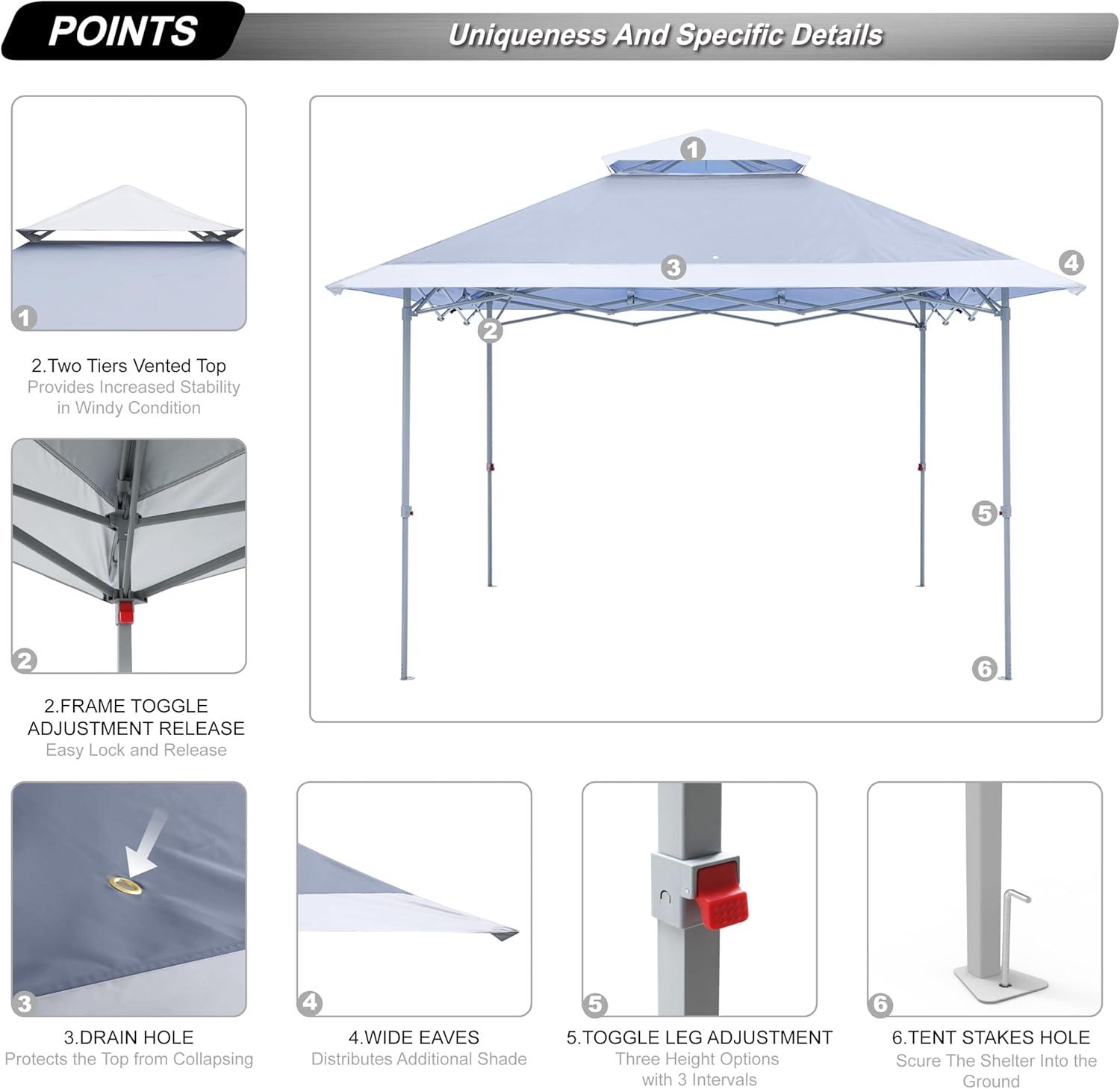 13 ft. × 13 ft. Pop-up Canopy with Rolling Storage Bag Light Gray/White