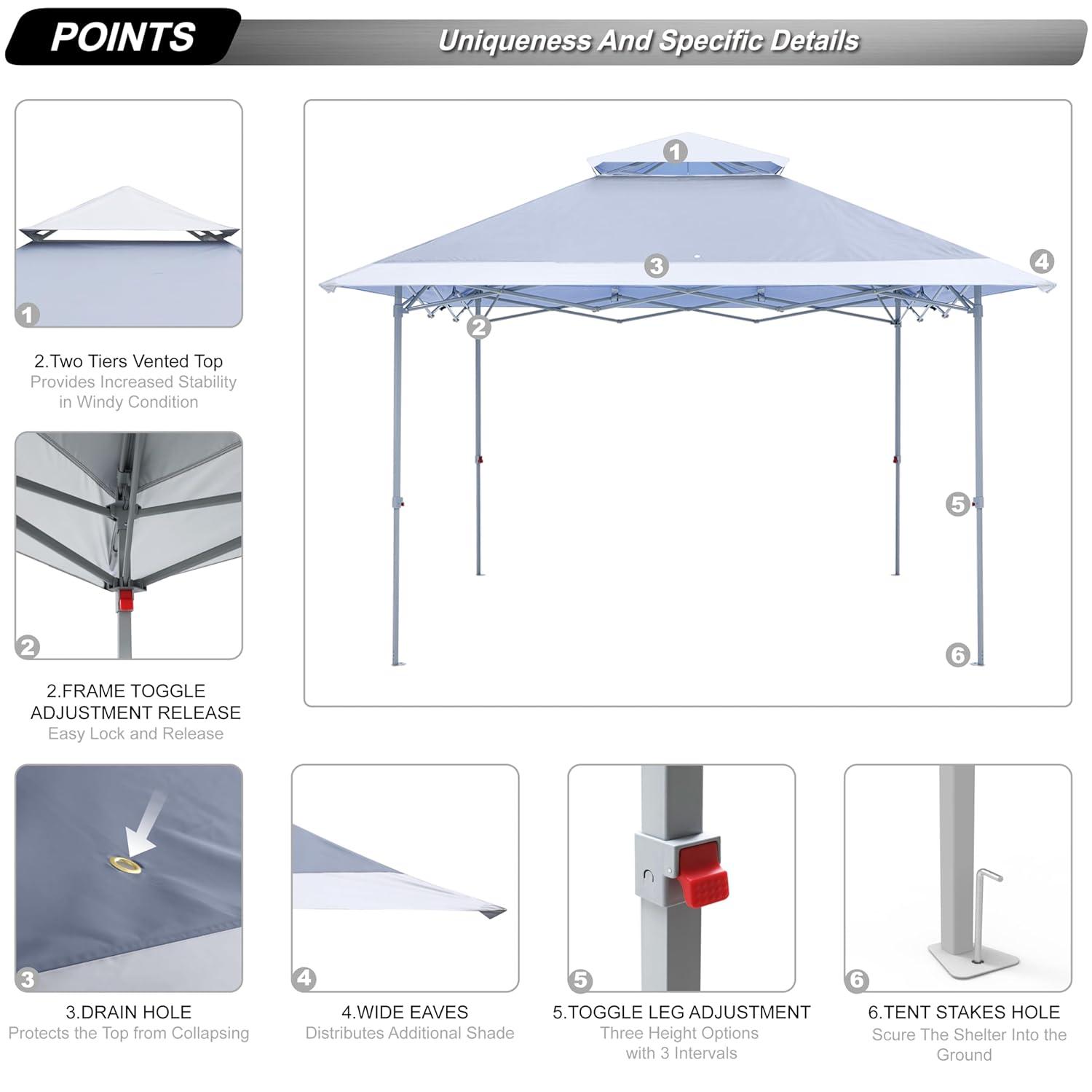 13 ft. x 13 ft. Pop-up Canopy with Rolling Storage Bag Light Gray/White