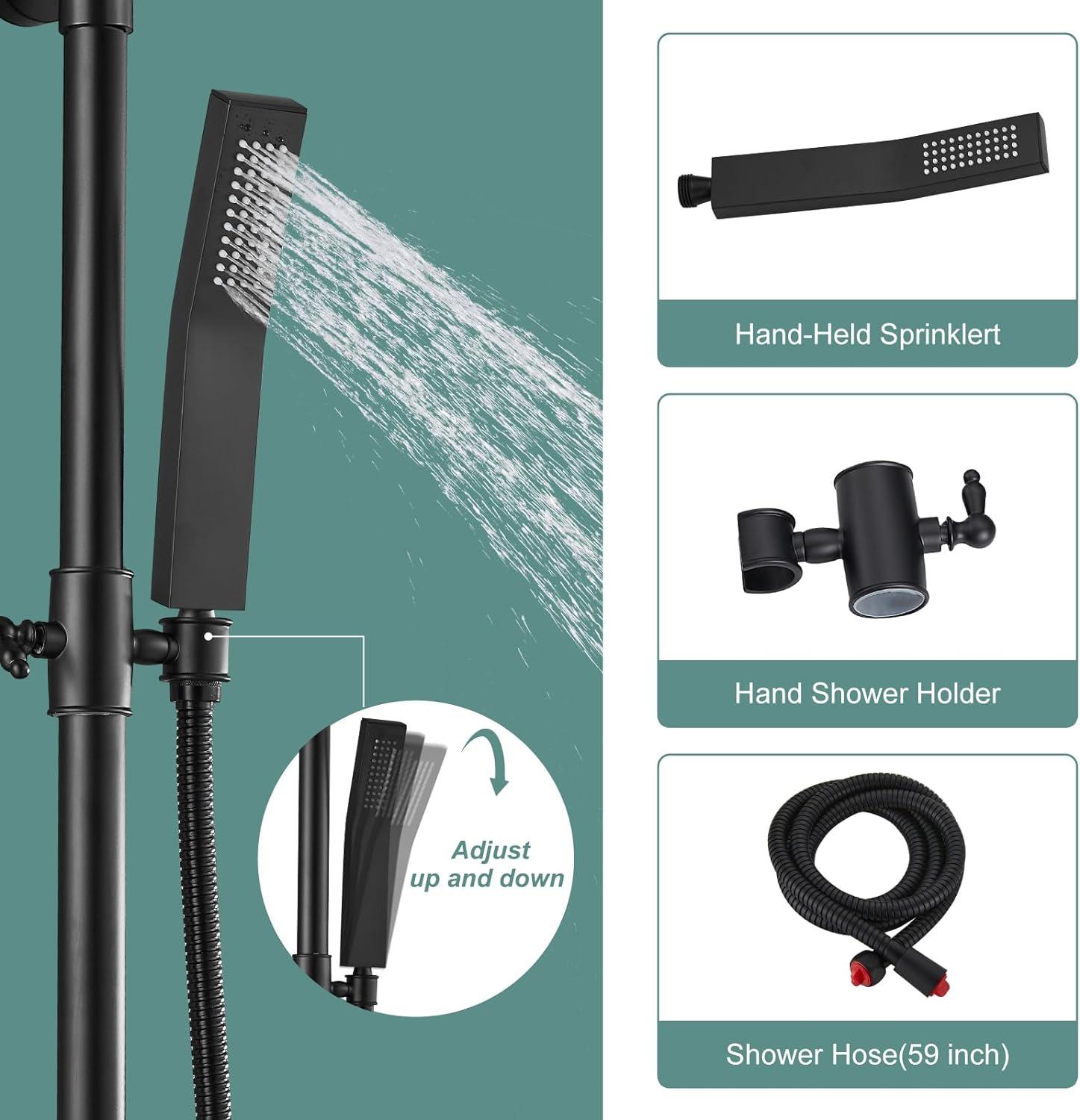 Matte Black Adjustable Brass Rain Shower System with Handheld