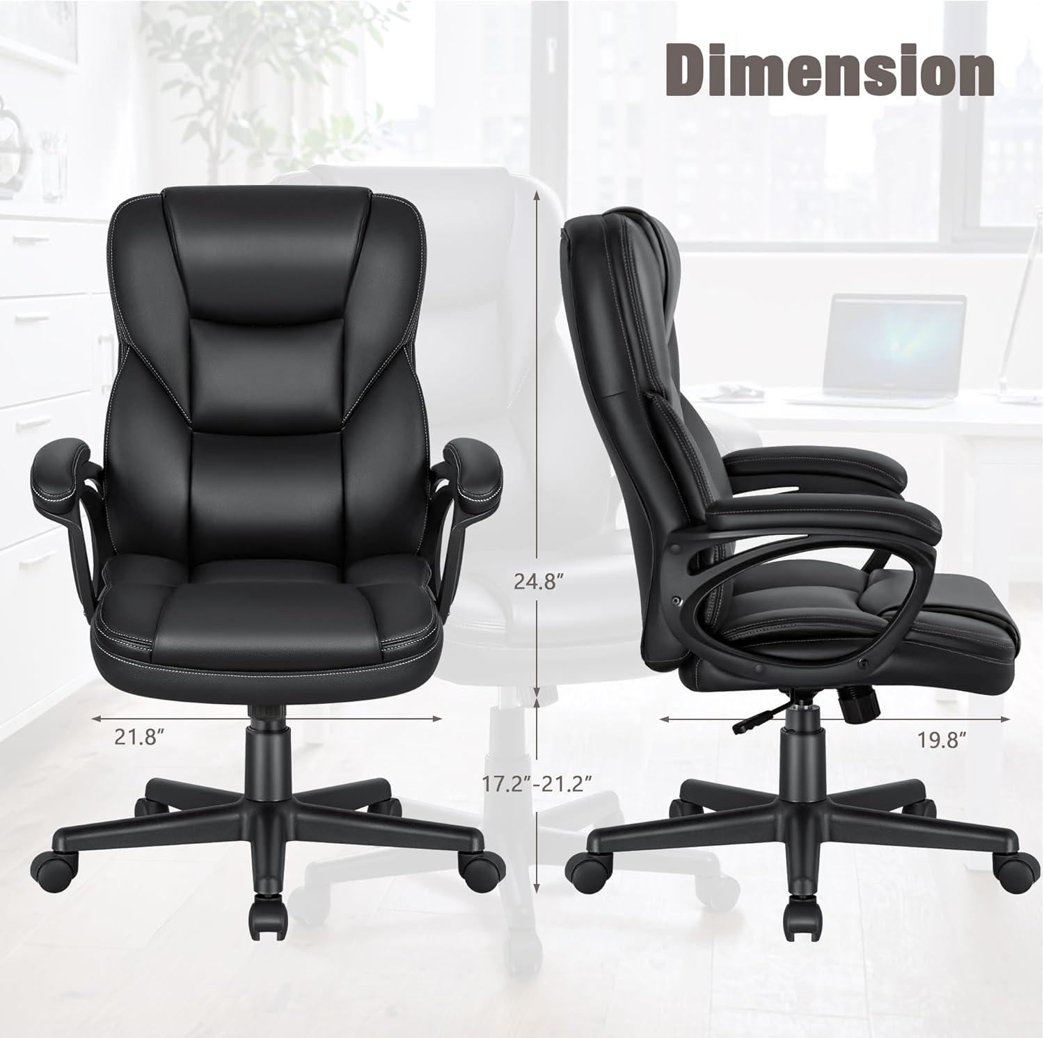 Office Executive Chair High Back Adjustable Managerial Home Desk Chair, Swivel Computer Leather Chair with Lumbar Support (Black)