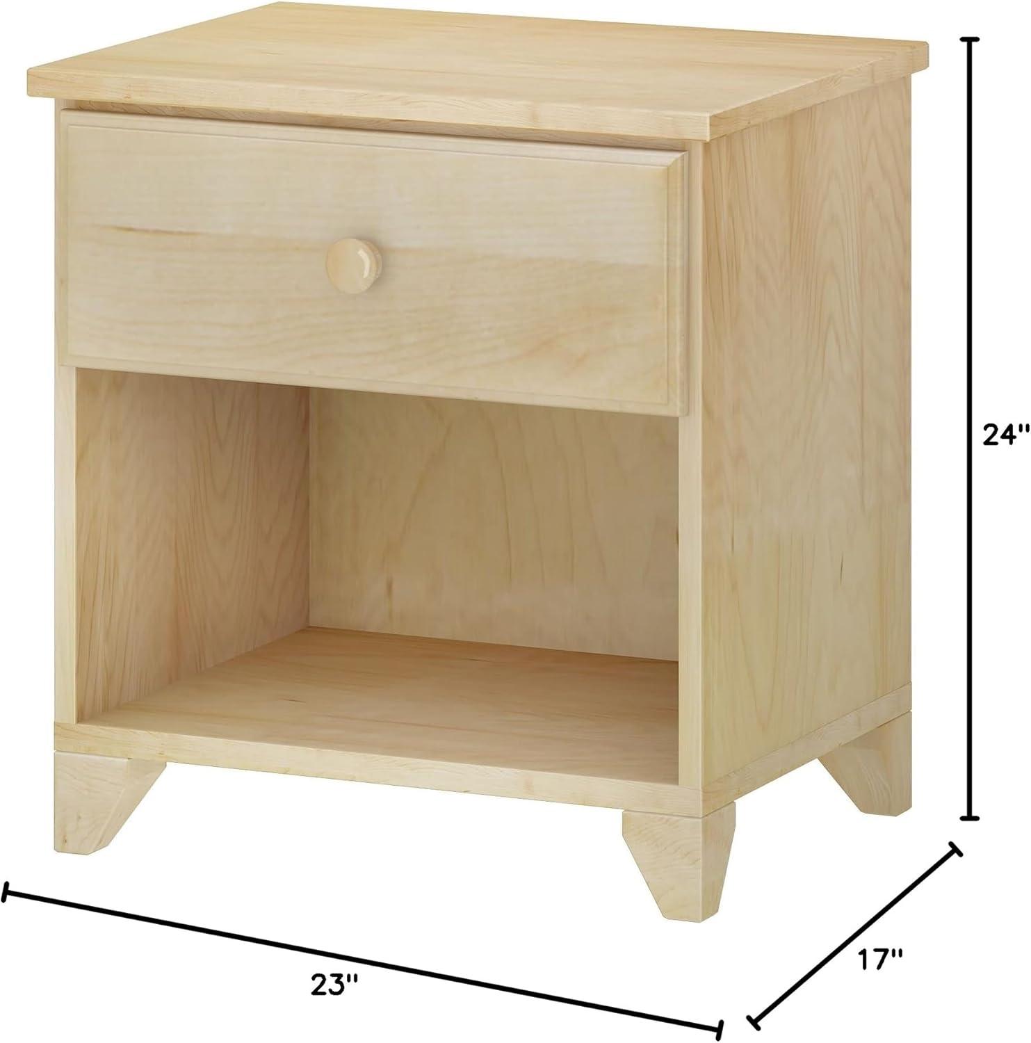 Max & Lily Classic Wood Nightstand with 1 Drawer, Kids Bedside Table/End Table, Small Nightstand for Bedroom, Natural