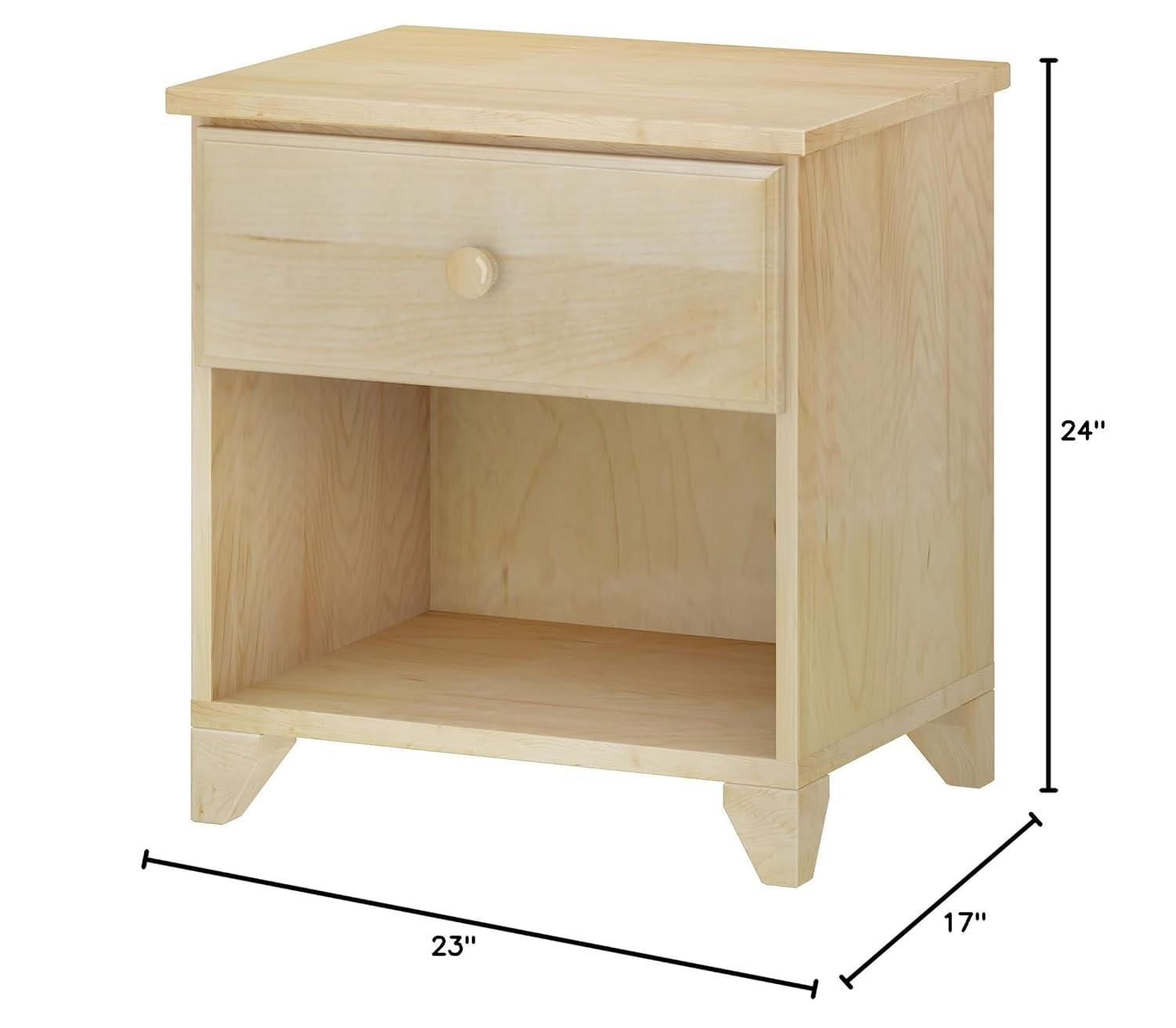 Max & Lily Classic Wood Nightstand with 1 Drawer, Kids Bedside Table/End Table, Small Nightstand for Bedroom, Natural