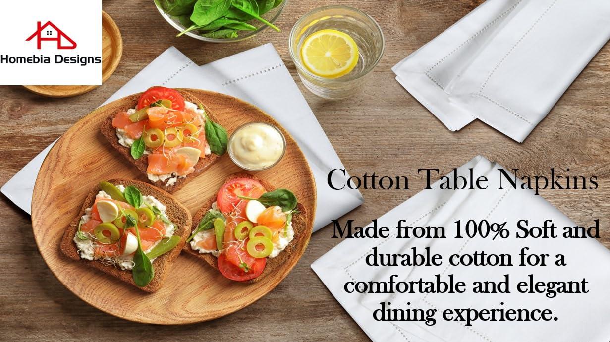 White Cloth Napkins Set of 12 Cotton - with Hemstitched 18x18 Inch Decorative Beautiful Soft Reusable Washable Dinner Napkin for Dining Table Décor, Wedding, New Year Party, Easter & Everyday Use