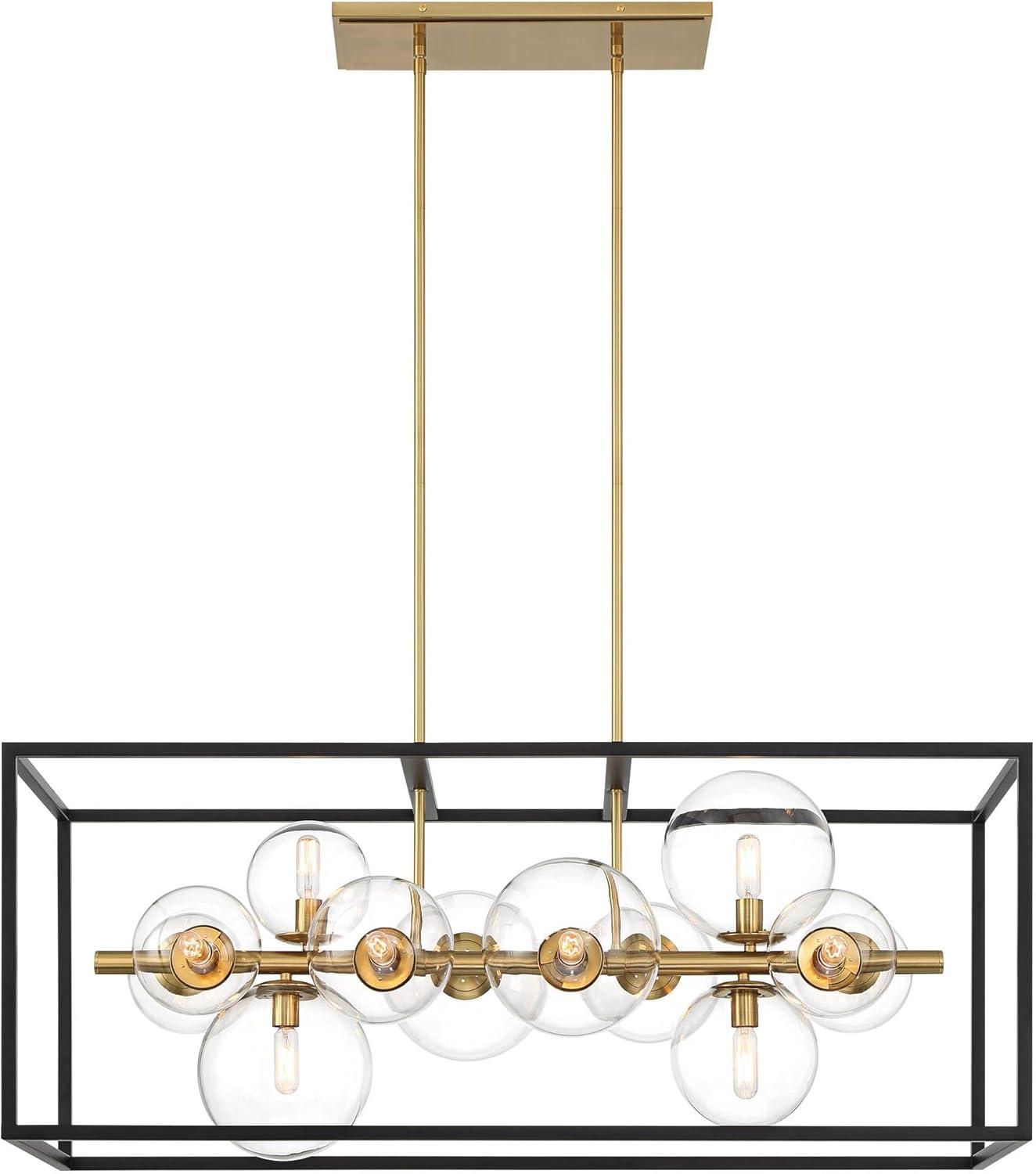 Possini Euro Design Fitzgerald Black Gold Linear Pendant Chandelier 38" Wide Modern Clear Glass 12-Light Fixture for Dining Room