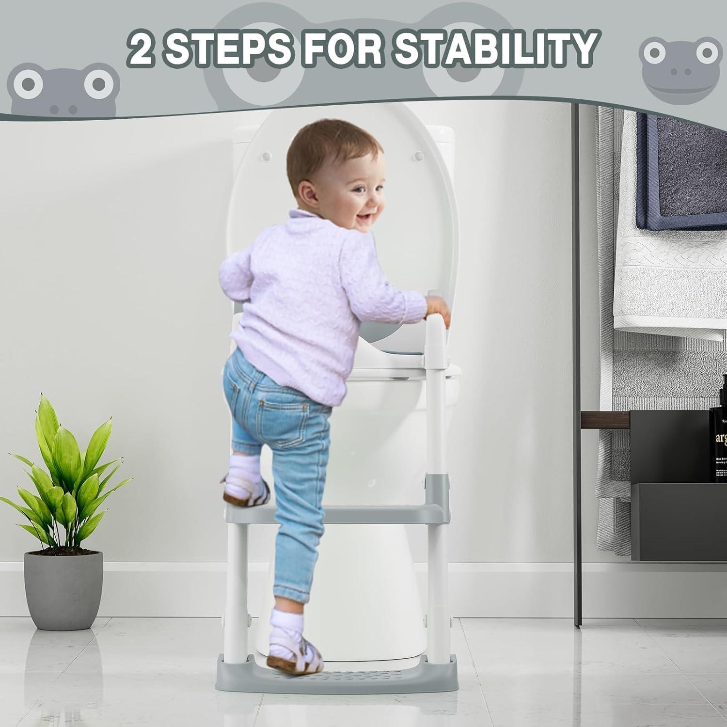 Wrought Studio™ Potty Training Seat, with Step Stool Ladder for Toddlers, Anti-Slip Safe Pads Adjustable Height Legs