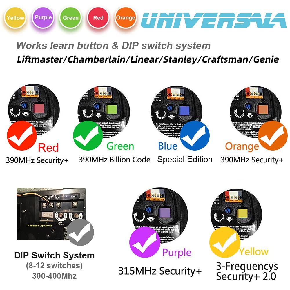 Universal Garage Door Remote Compatible for LiftMaster,Chamberlain,Linear,Stanley,Wayne Dalton,Craftsman and more Garage/Gate Door Opener has Learn Button or DIP Switch on opener,with New Program