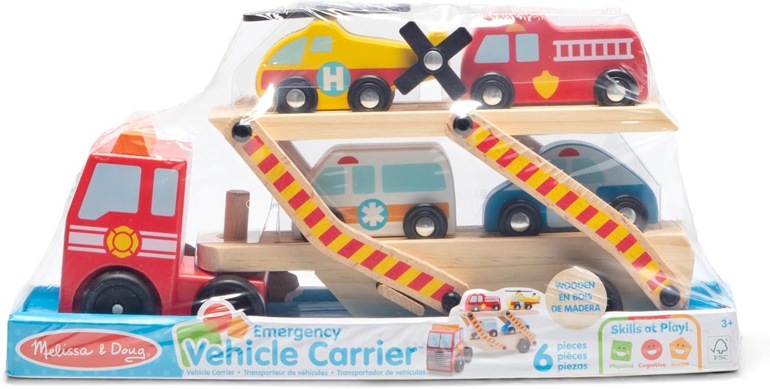 Melissa & Doug Emergency Vehicle Carrier Wooden Truck With 4 Rescue Vehicles