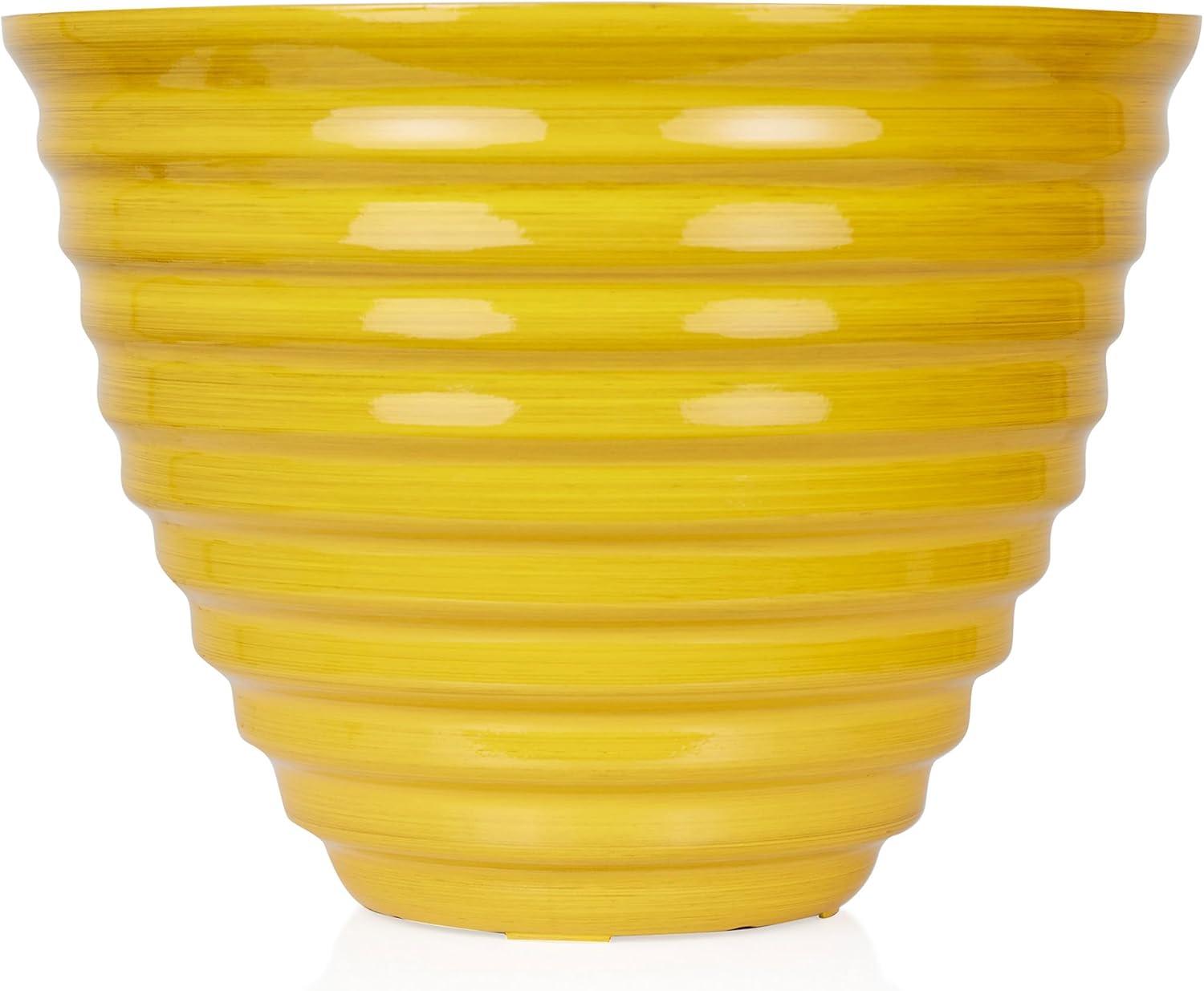 Alpine Corporation 16" Yellow Glazed Planter