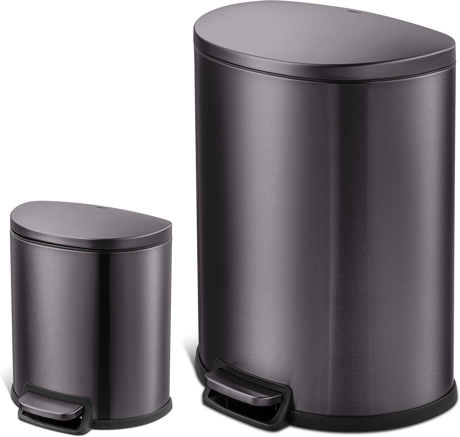 Black Stainless Steel Commercial Step Trash Can Set with Soft Close Lid