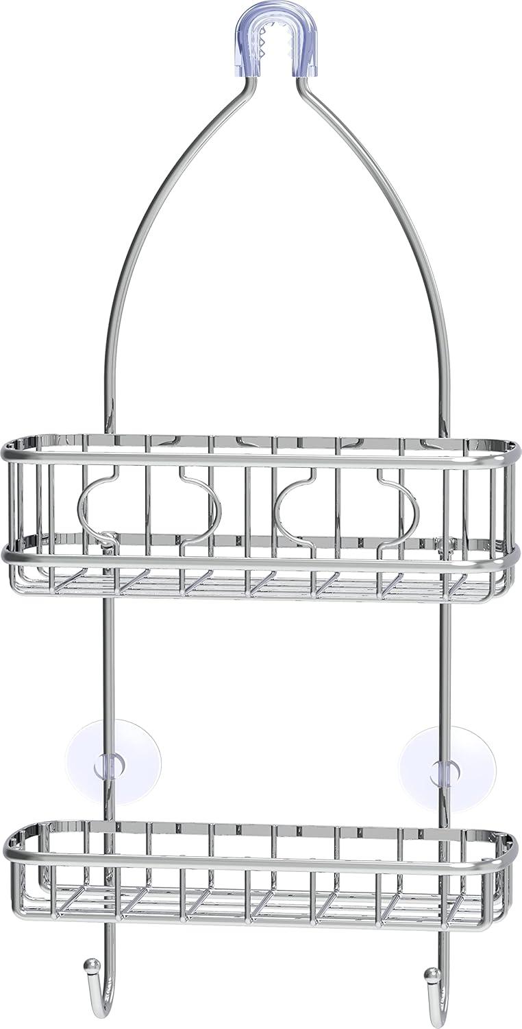 Simple Houseware Shower Caddy Hanging Organizer with 2 Hooks, Chrome