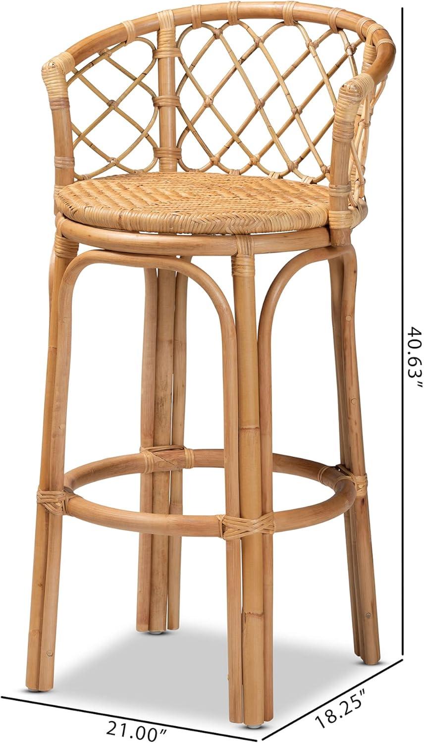 Natural Brown Rattan Bar Stool with Ergonomic Footrest