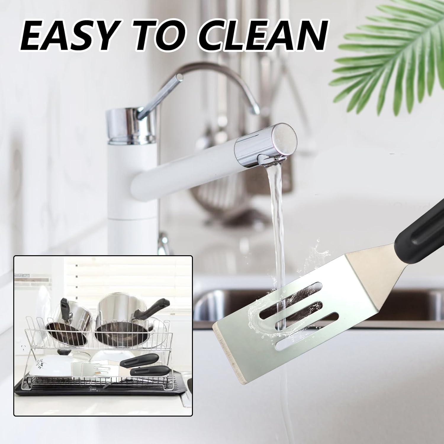 2 Pieces Small Spatula Set, Stainless Steel Mini Serving Spatula for Kitchen Use, Flipping or Cooking for Brownie, Cookie, Lasagna, Pancakes & Cake(Black+Silver)