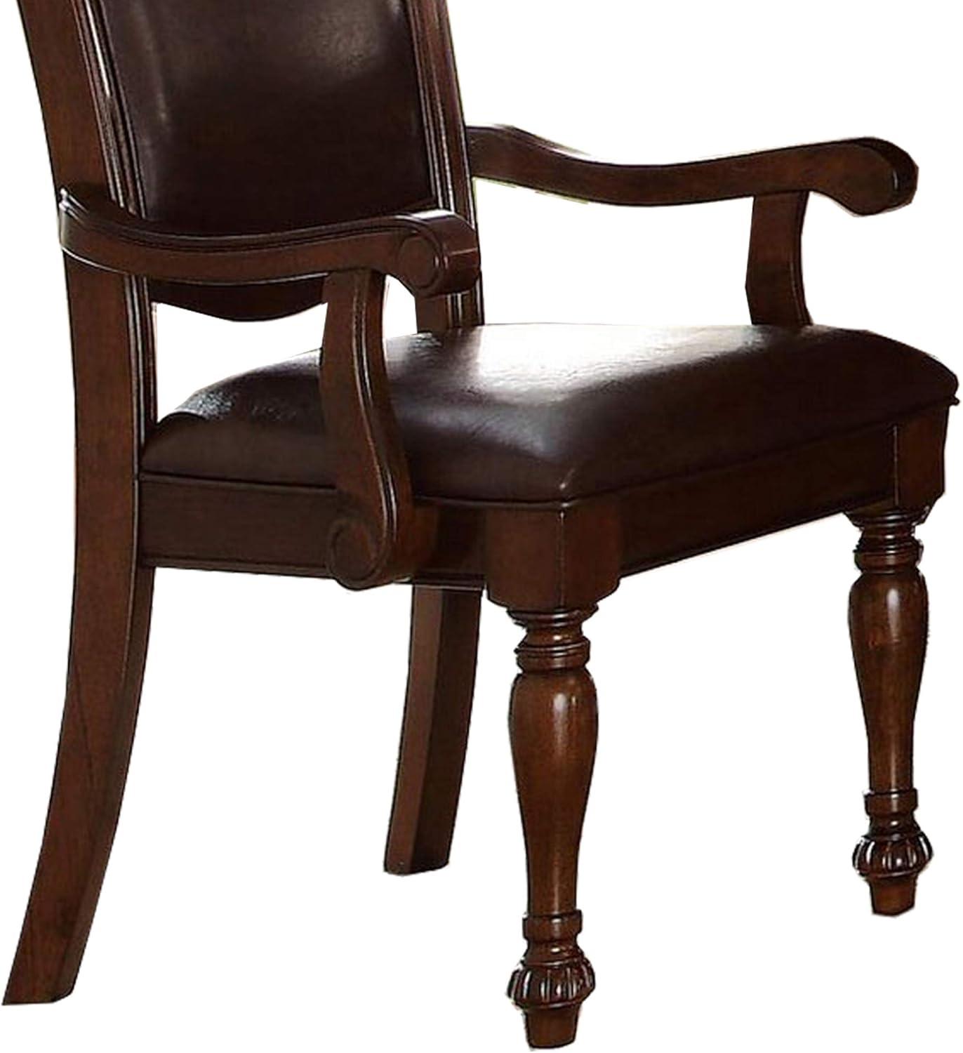 Grandiose Brown Cherry Wood & Faux Leather Dining Arm Chair, Set of 2