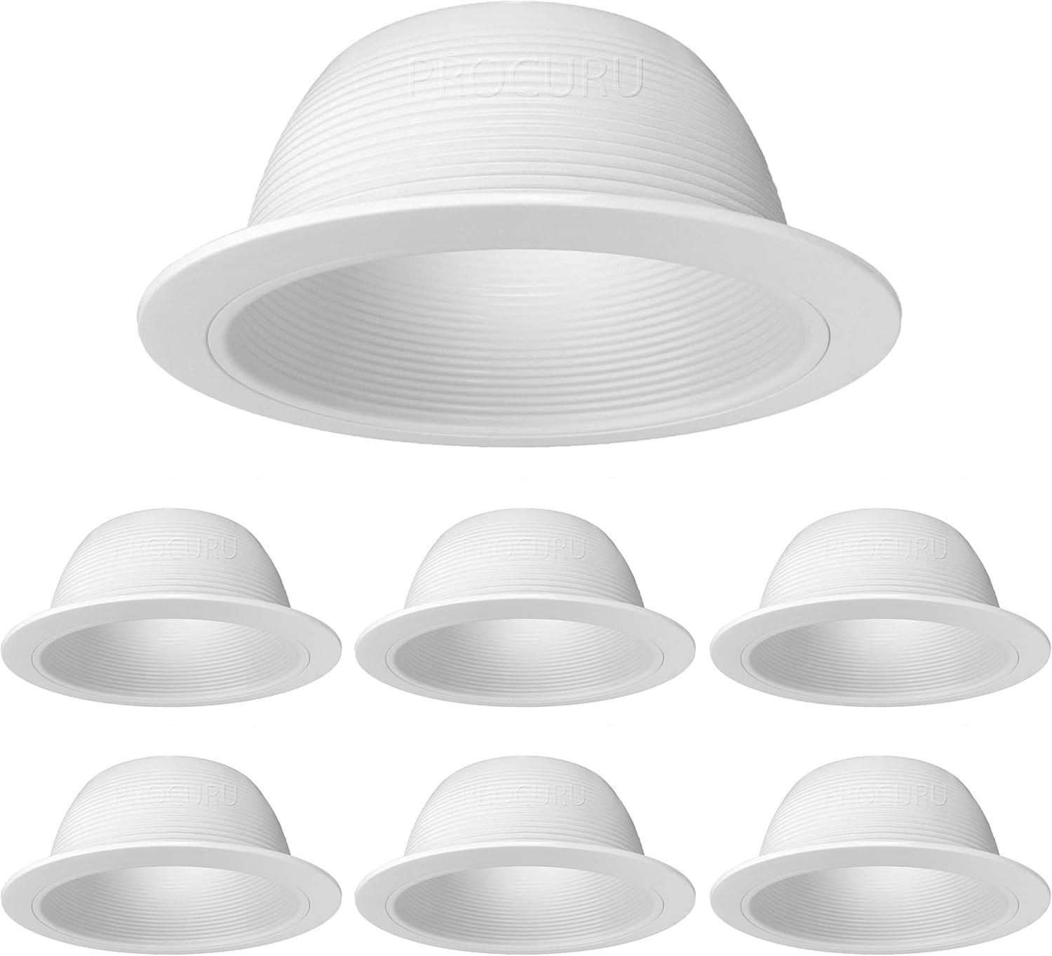 [6-Pack] 6" Metal Recessed Can Light Trim Cover, Step Baffle with Ring, White (Trim , Bulb Not Included)