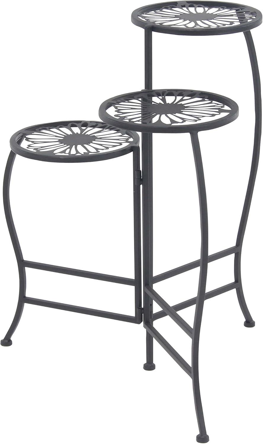 24" Black Metal 3-Tier Round Plant Stand