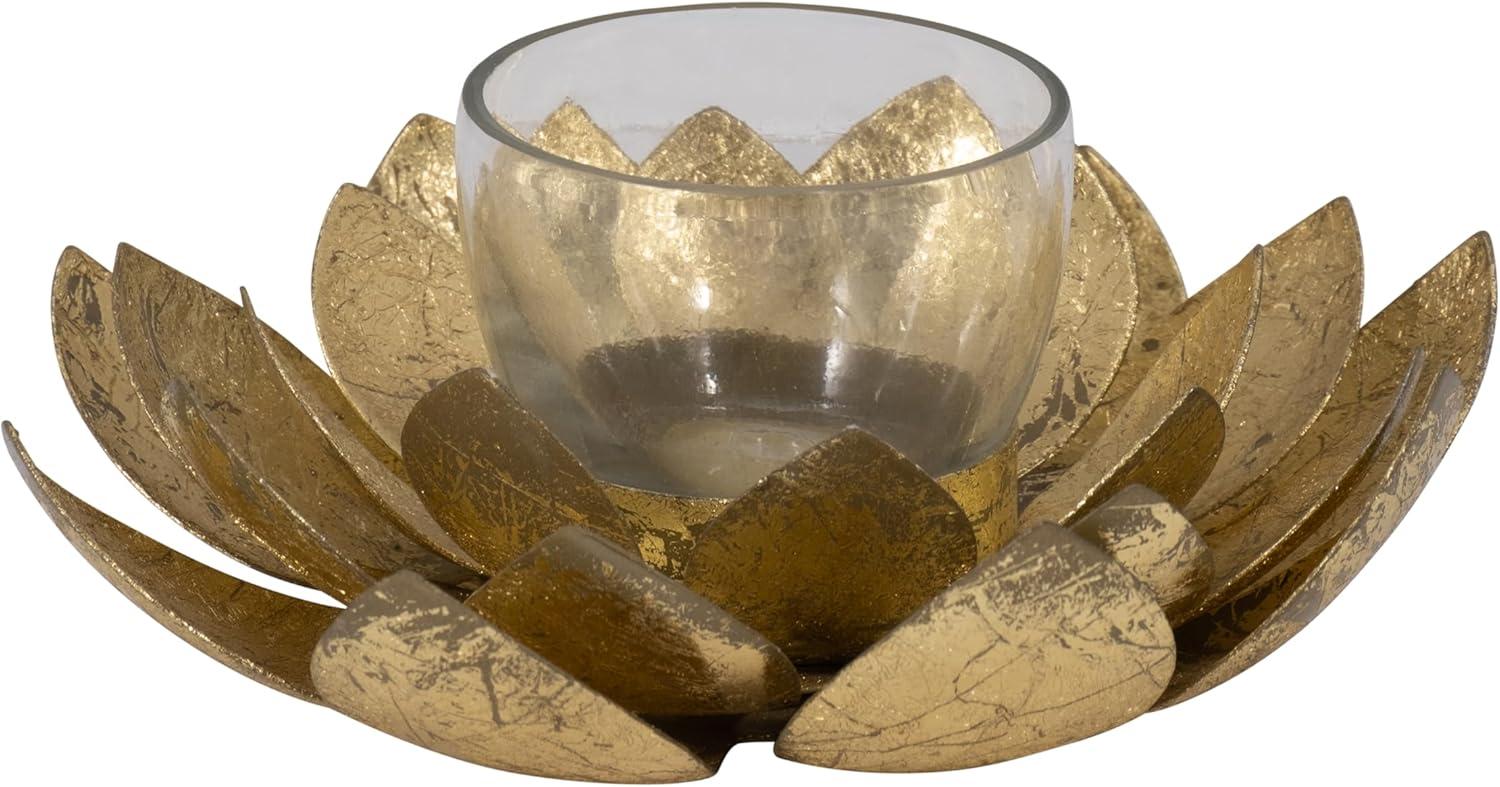 Sagebrook Home 8" Lotus Candle Holder - Contemporary Gold Metal Decorative Votive Candle Holder for Home or Event Decor - Decorative Lotus Candle