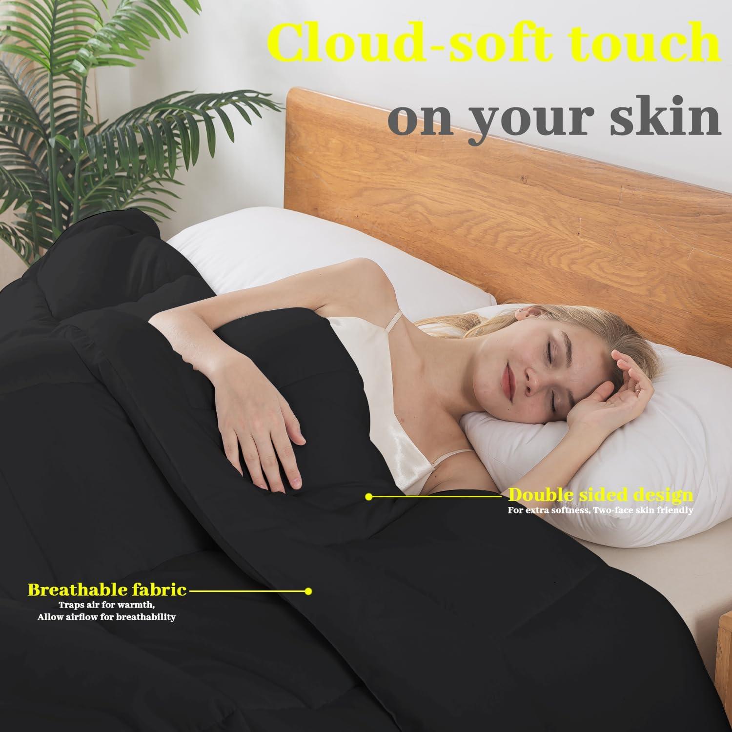 Peace Nest Lightweight Down Alternative Comforter Duvet Insert with Soft Microfiber Shell, Black, Full