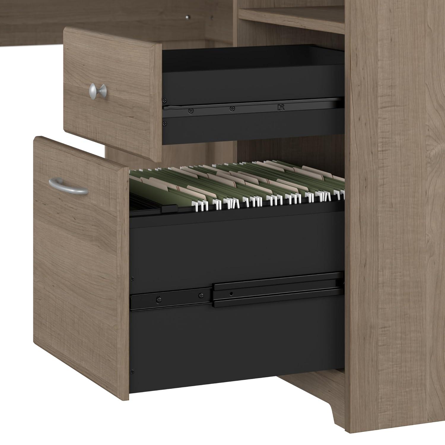 Bush Furniture Cabot 60" L Desk and Hutch with Storage, Ash Gray