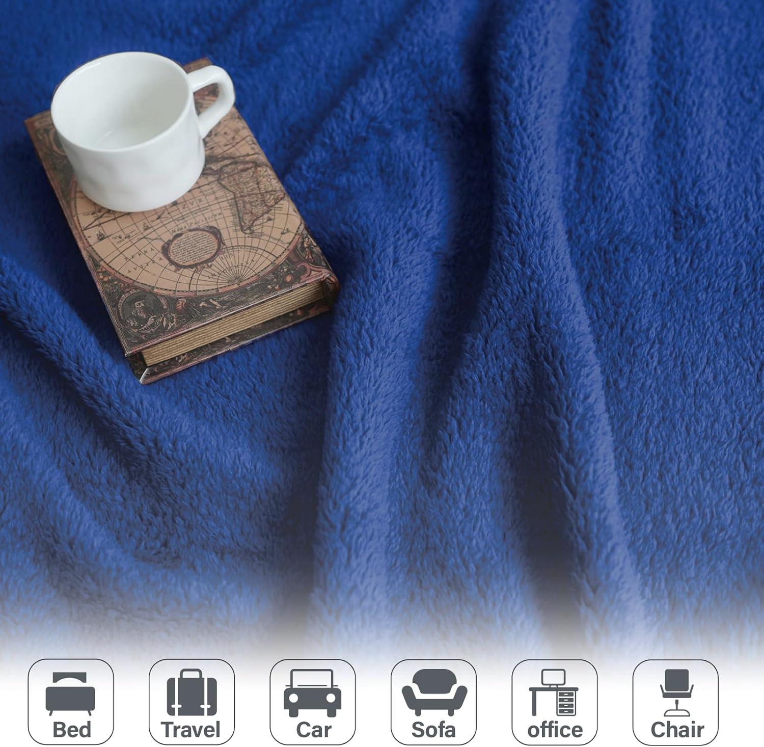 My World Cloud Faux Shearling Throw Blanket Navy: Sensory Friendly, Knitted Polyester, Machine Washable
