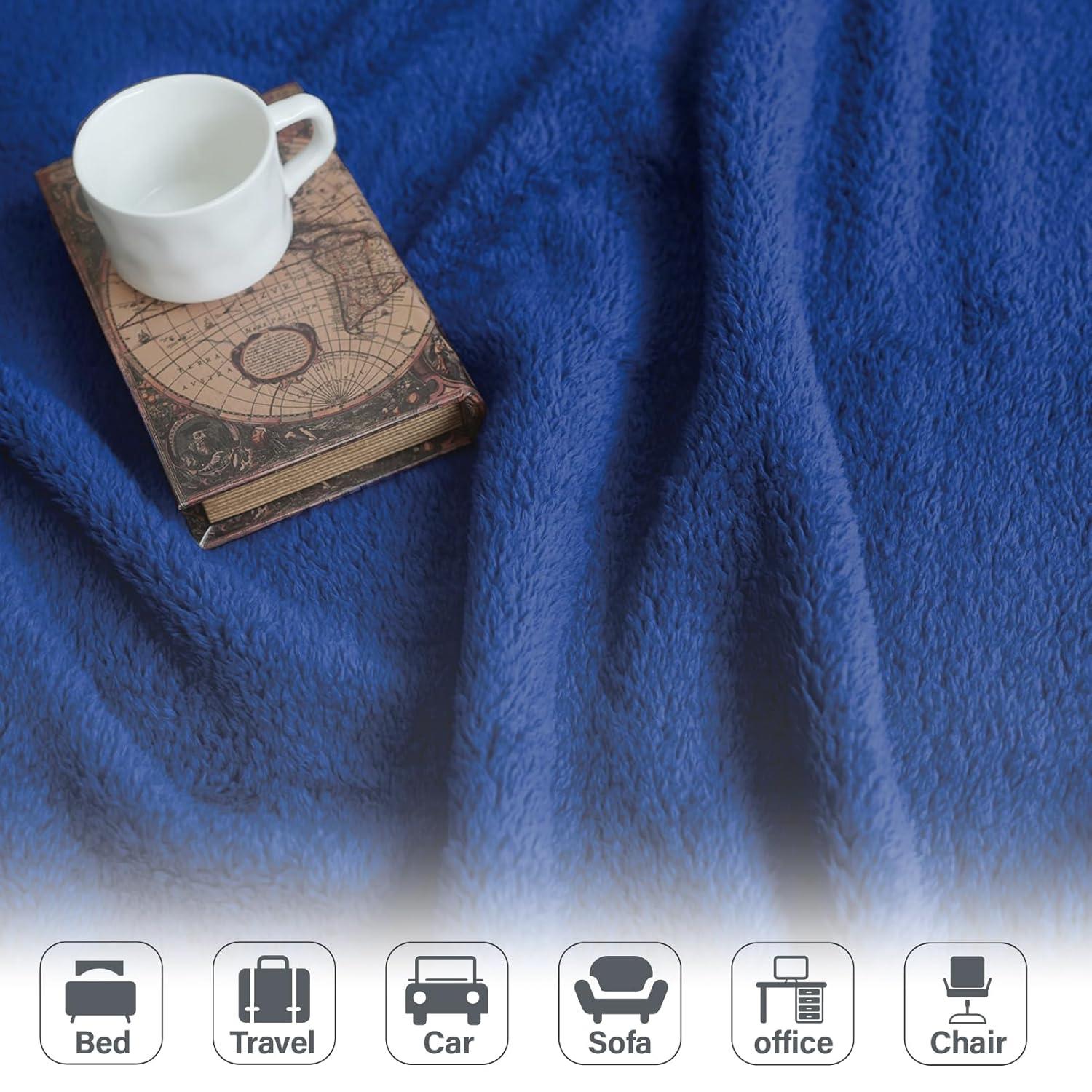 My World Cloud Faux Shearling Throw Blanket Navy: Sensory Friendly, Knitted Polyester, Machine Washable