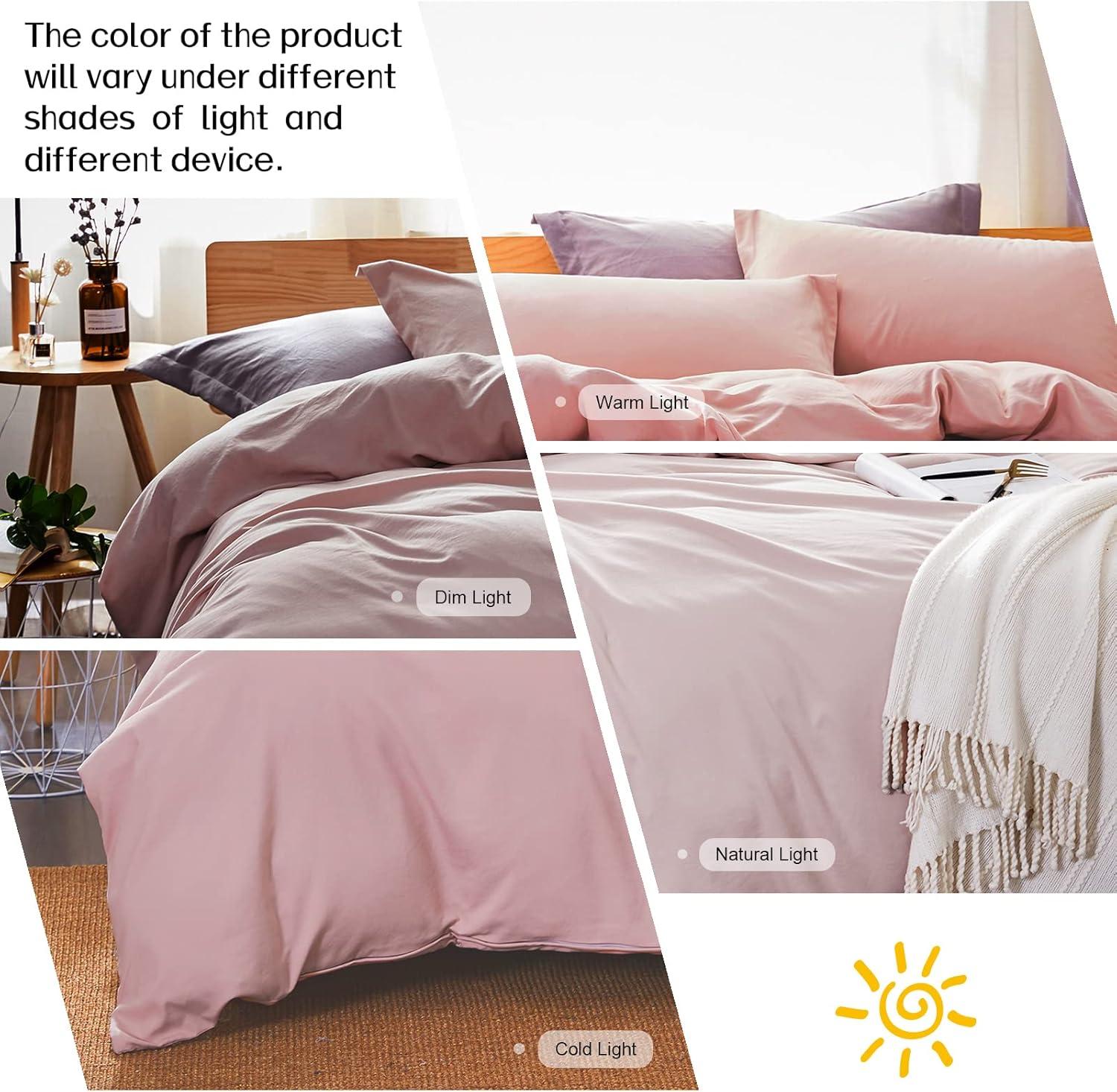 Dreaming Wapiti Duvet Cover Queen,Washed Microfiber Pink Queen Size Duvet Cover Set,Solid Color - Soft and Breathable with Zipper Closure & Corner Ties (Pink Mocha, Queen)