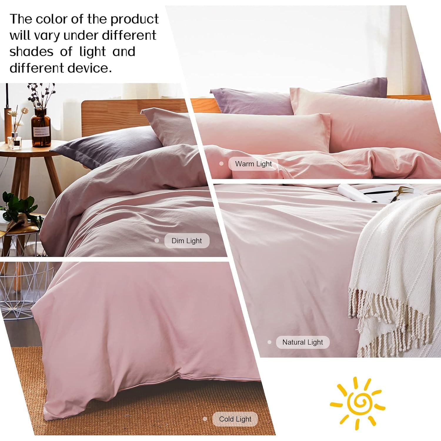 Dreaming Wapiti Duvet Cover Queen,Washed Microfiber Pink Queen Size Duvet Cover Set,Solid Color - Soft and Breathable with Zipper Closure & Corner Ties (Pink Mocha, Queen)