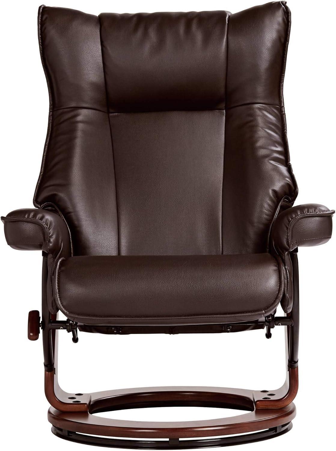 BenchMaster Morgan Java Faux Leather Recliner Chair Modern Armchair Ottoman Footrest Ergonomic Manual Reclining Swivel for Bedroom Living Room Reading