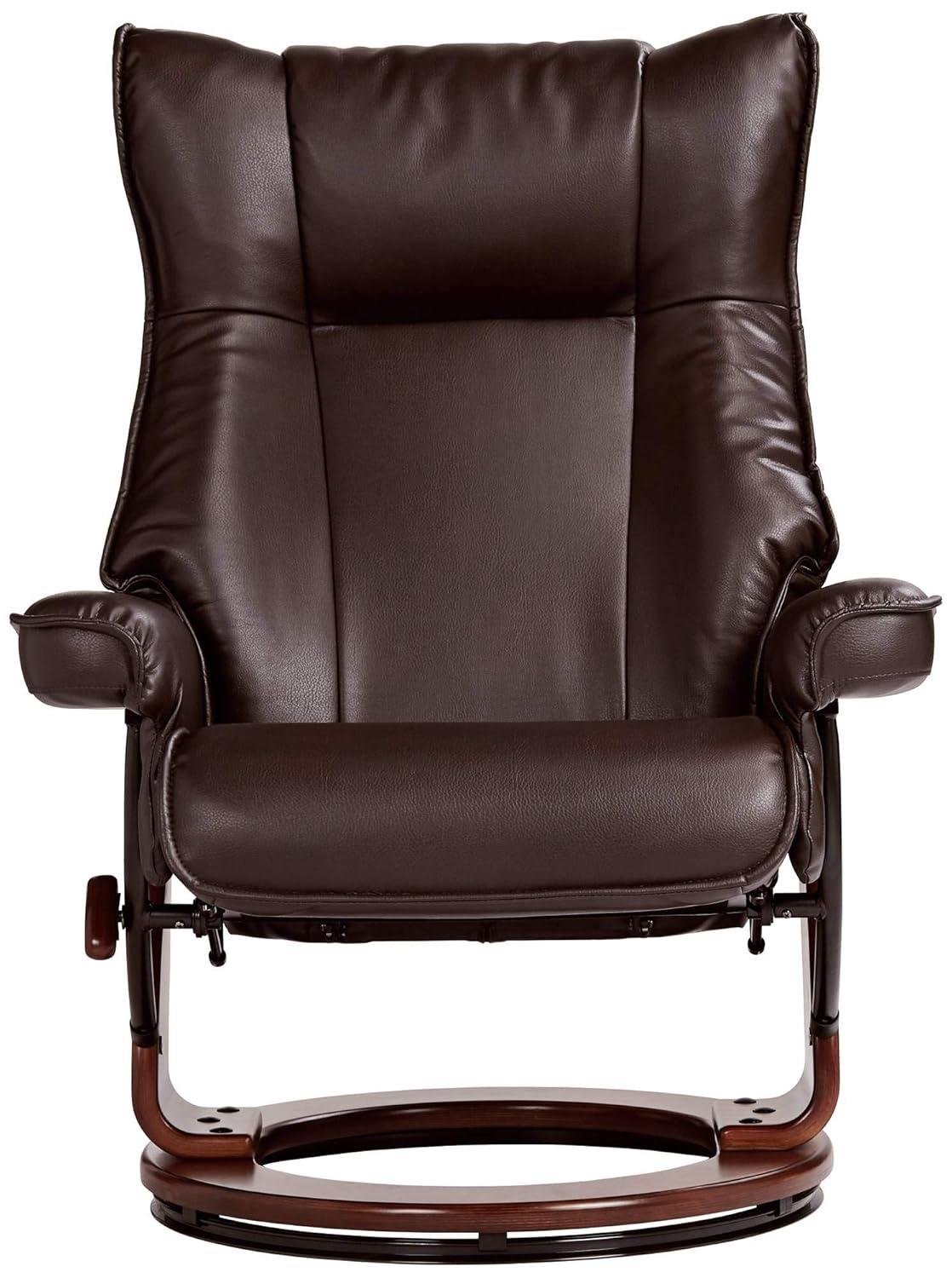 BenchMaster Morgan Java Faux Leather Recliner Chair Modern Armchair Ottoman Footrest Ergonomic Manual Reclining Swivel for Bedroom Living Room Reading