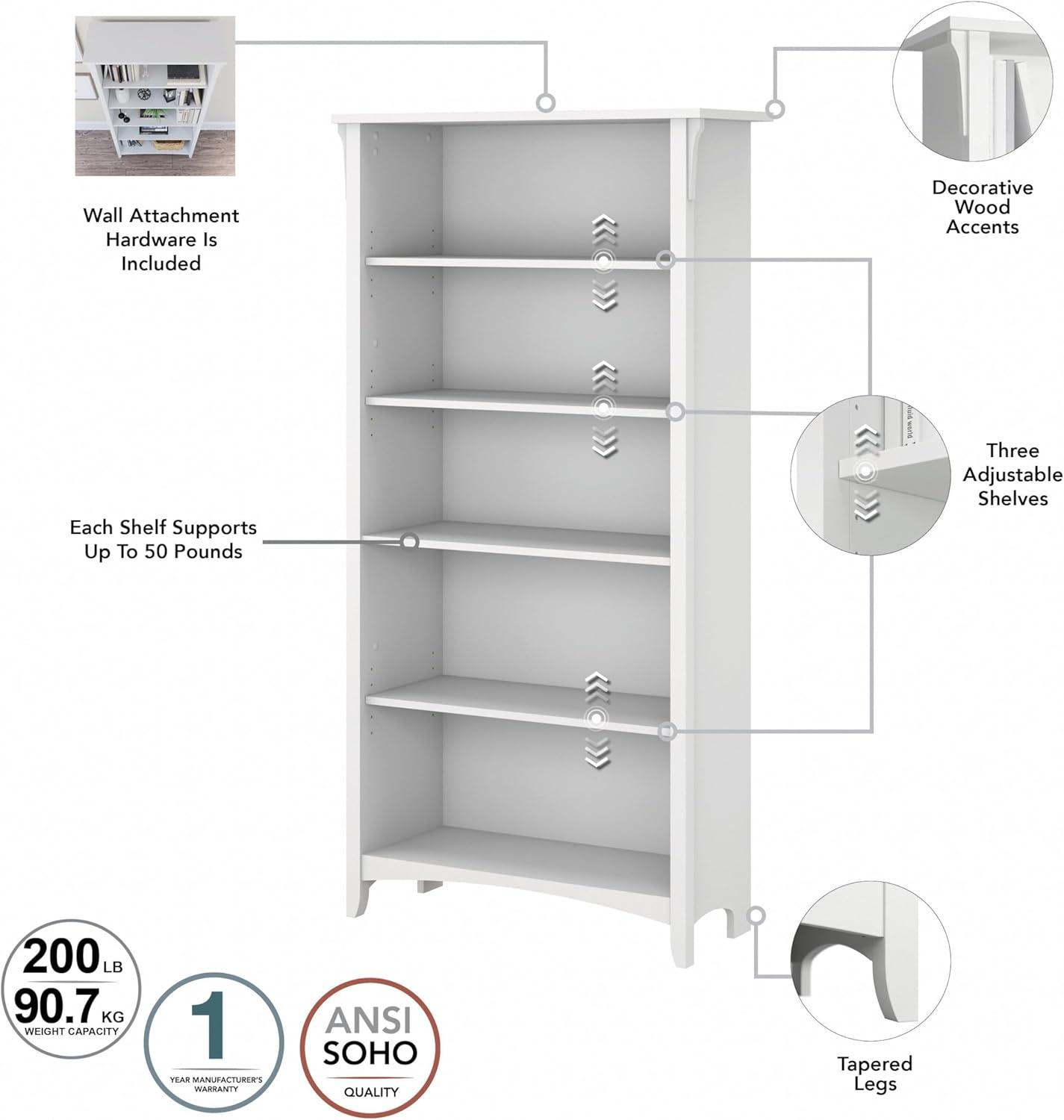 Salinas Tall 5 Shelf Bookcase in Pure White and Shiplap Gray - Engineered Wood