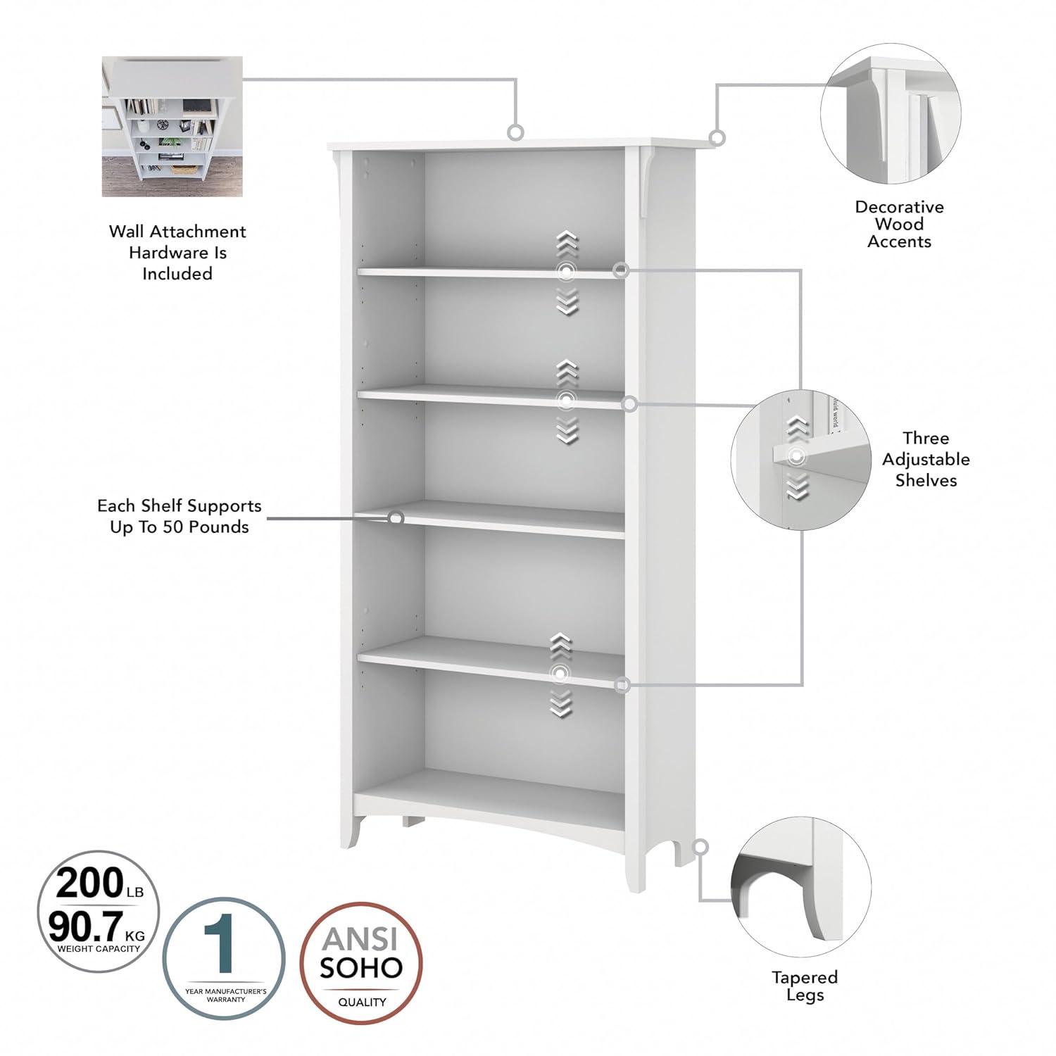 Salinas Tall 5 Shelf Bookcase in Pure White and Shiplap Gray - Engineered Wood